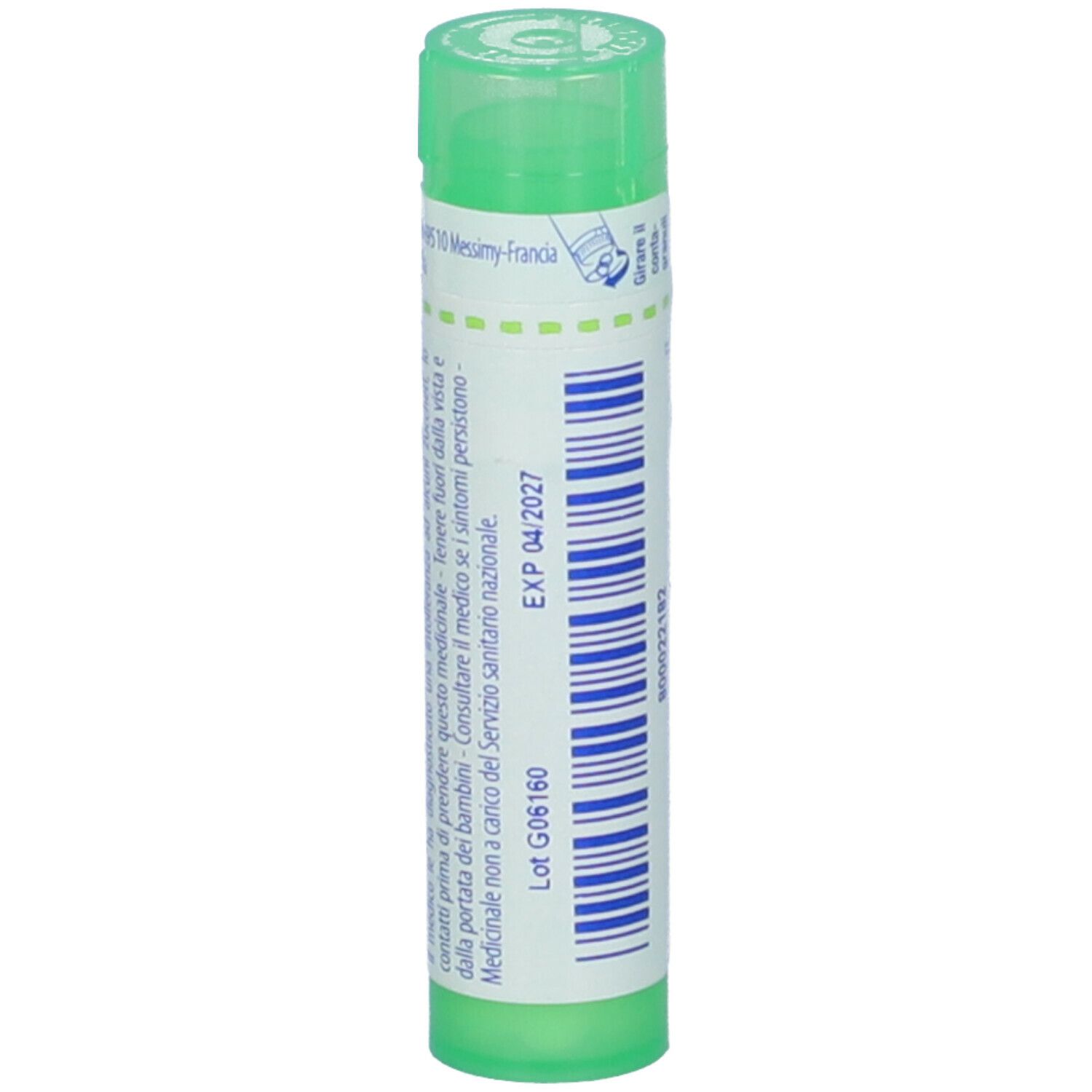 Confezione cilindrica verde con BOIRON® Conium Maculatum 5 CH Granuli. Scritta bianca, data di scadenza.
