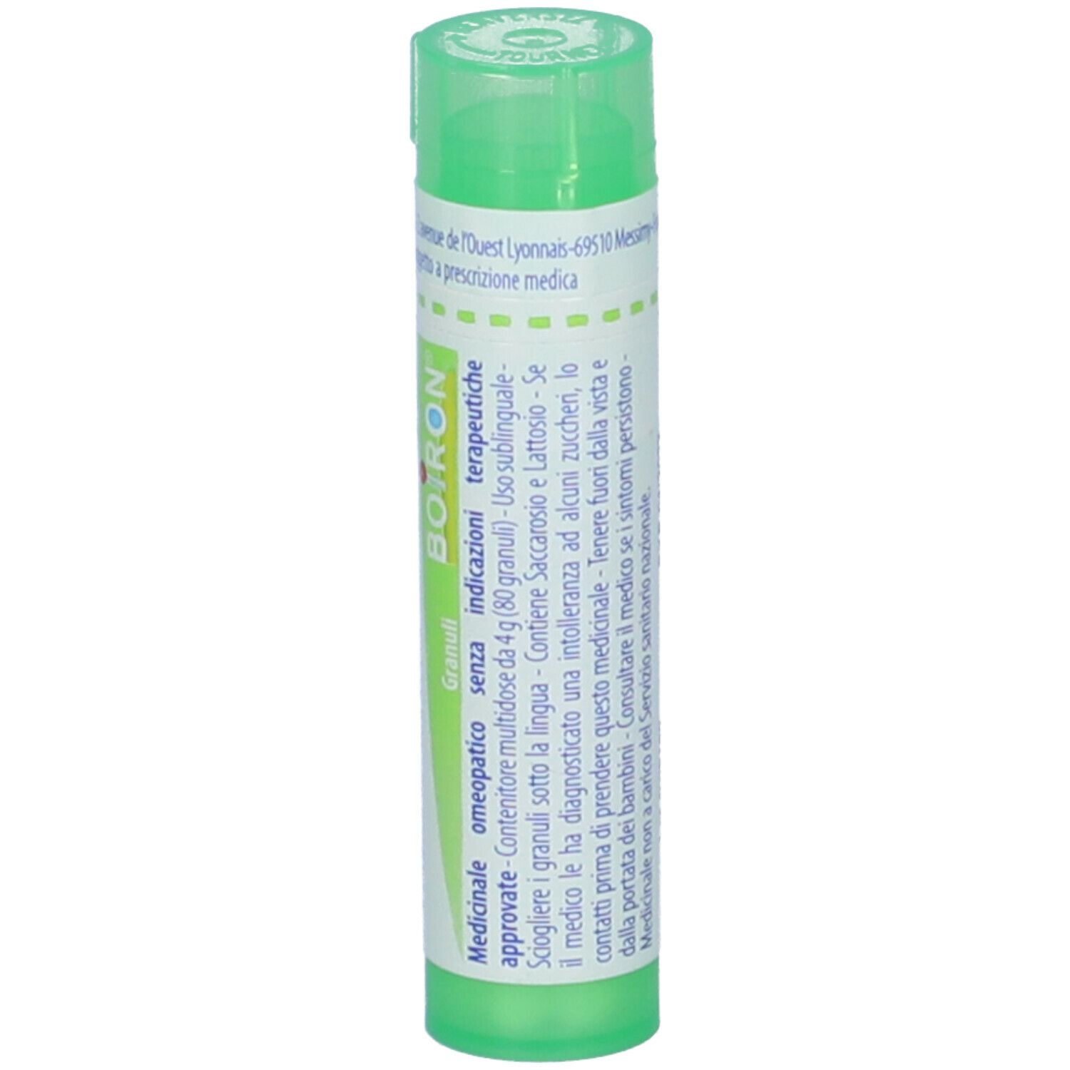 Confezione cilindrica verde con BOIRON® Conium Maculatum 5 CH Granuli. Scritta bianca. Marchio BOIRON®.