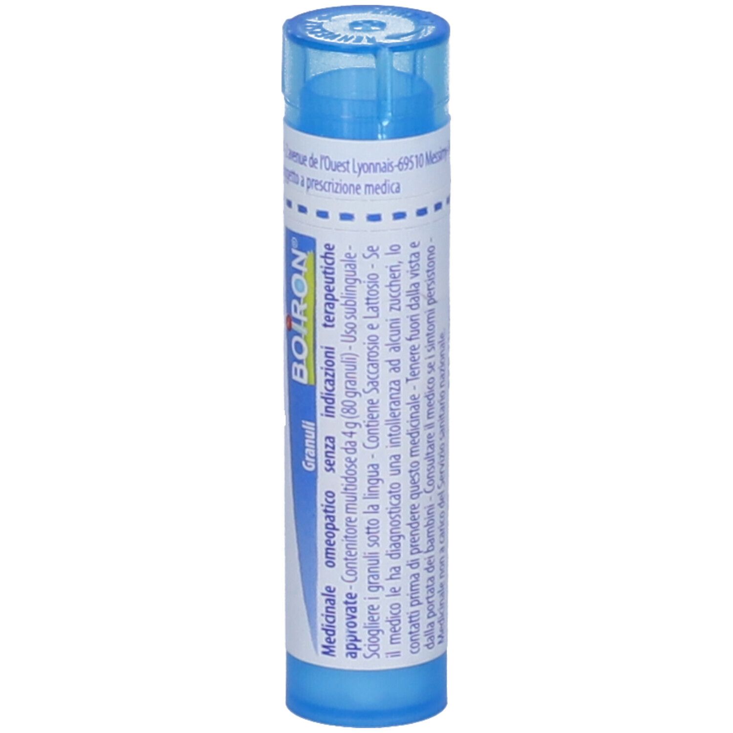Tubo blu con 'Folliculinum 9 ch' e logo BOIRON. Prodotto medico.