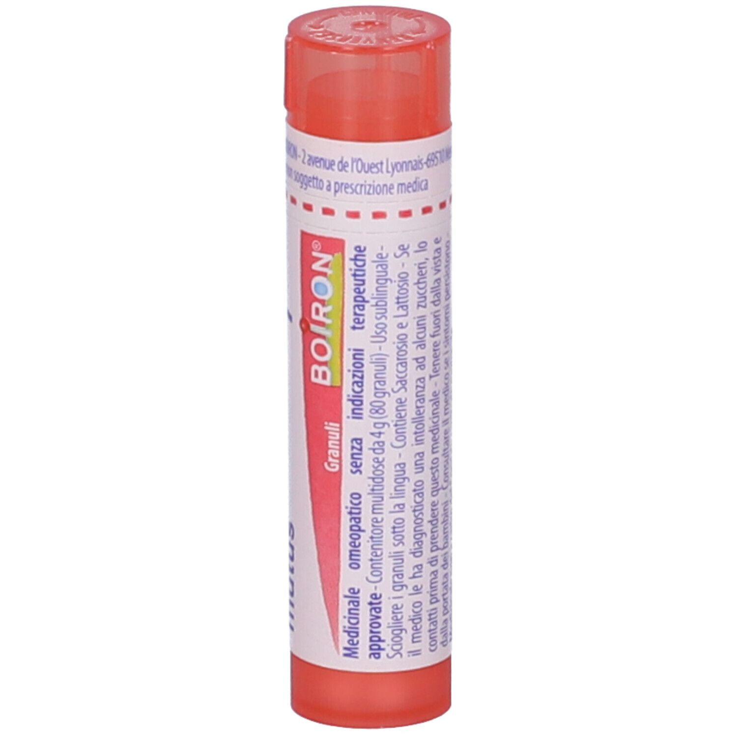 Confezione cilindrica rosa con testo e logo 'BOIRON'. Contiene 'Granuli'.