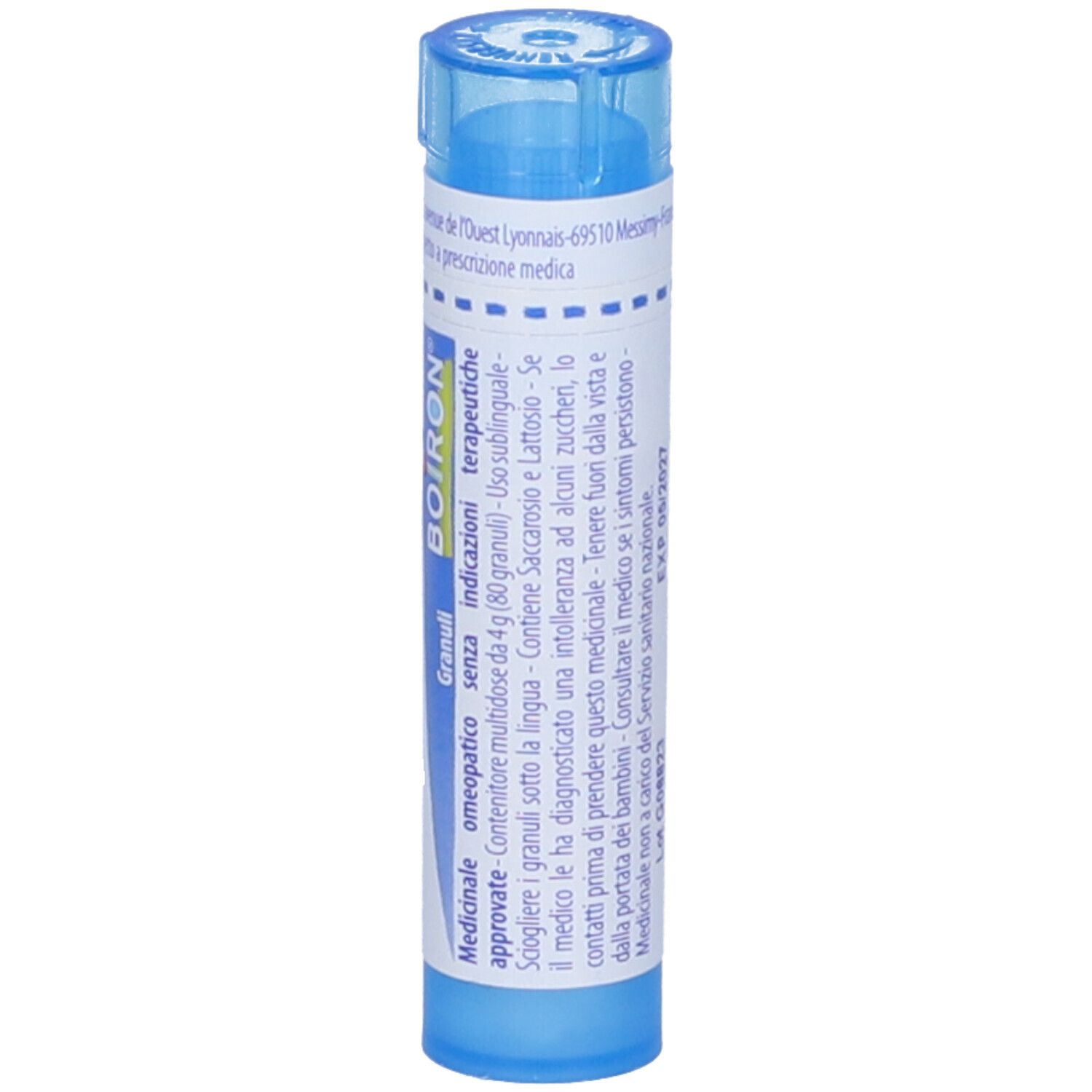 Tubo blu con scritta bianca. Scritta: Poumon histamine 9 ch, BOIRON. Informazioni aggiuntive.