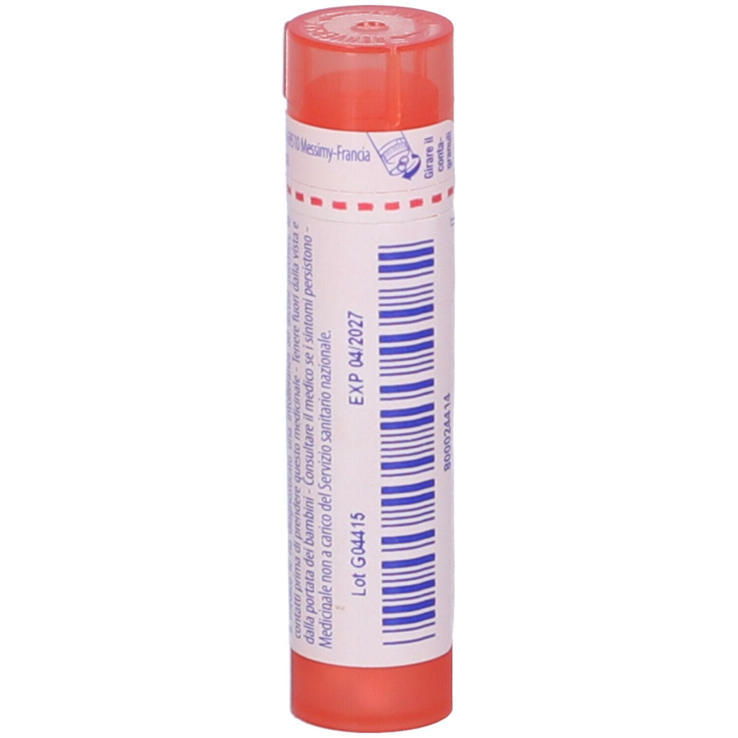 Confezione cilindrica con Psorinum 7 ch. Rosa e bianco. Etichetta con informazioni e scadenza.
