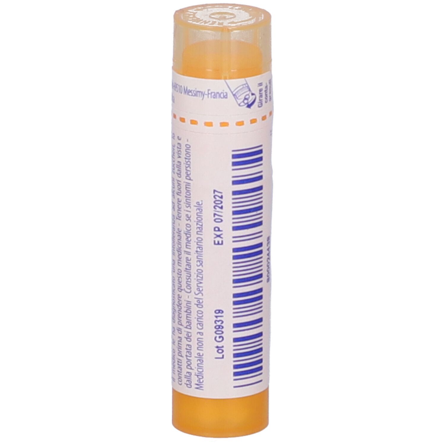 Confezione cilindrica BOIRON® Psorinum 15 Ch Granuli. Etichetta con data di scadenza e numero di lotto.