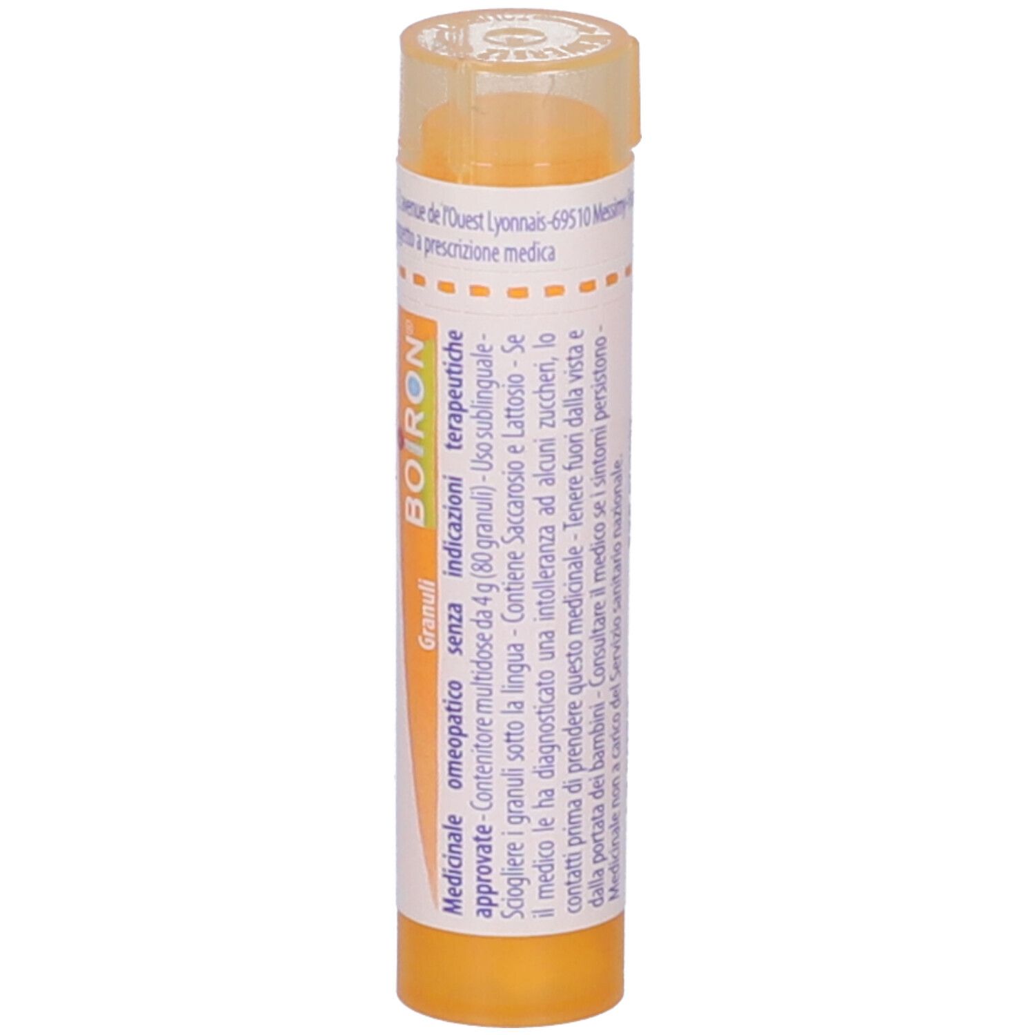 Confezione cilindrica BOIRON® Psorinum 15 Ch Granuli. Informazioni sul prodotto sull'etichetta.