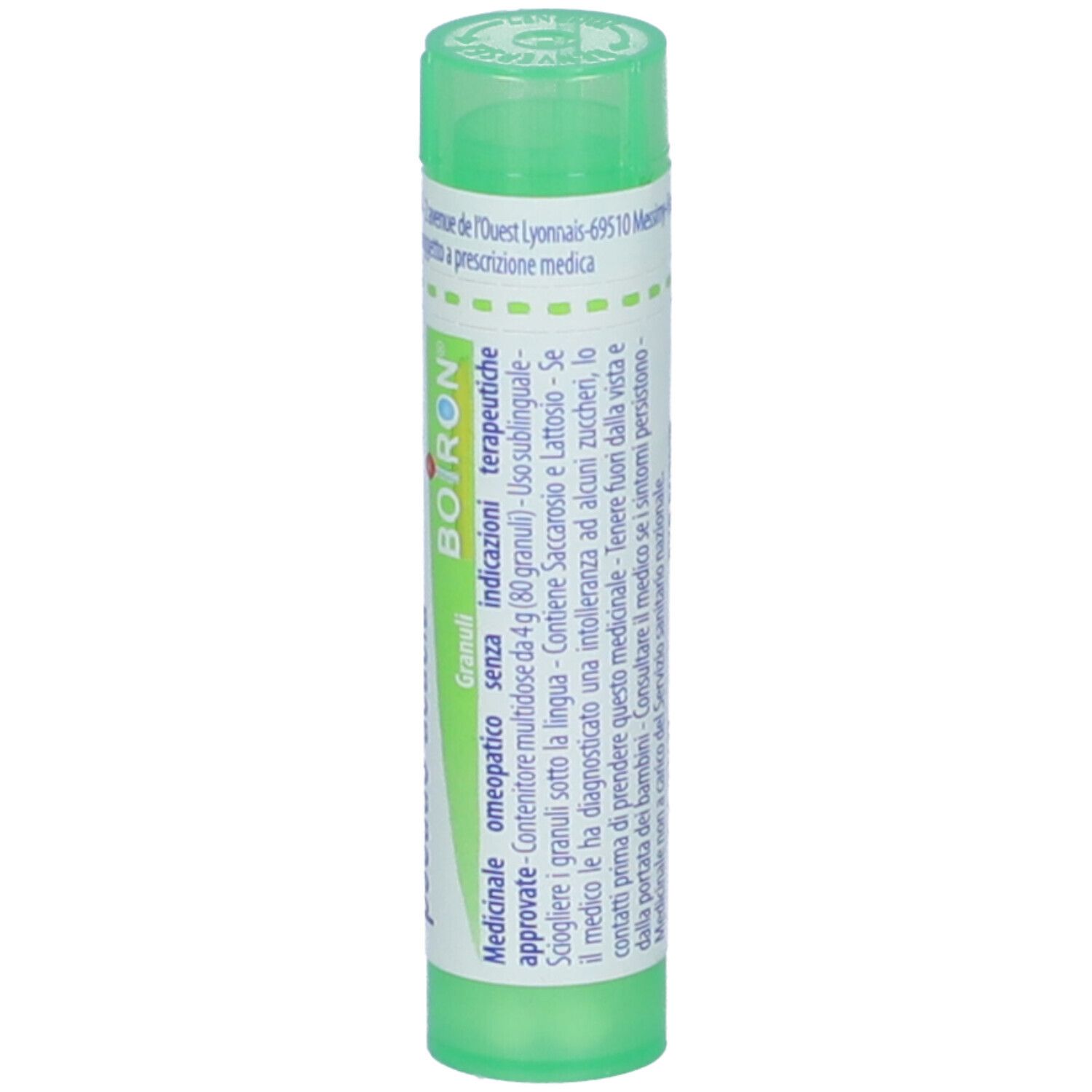 Tubo verde con scritte bianche. Scritte: Robinia pseudo-acacia 5 ch, BOIRON.