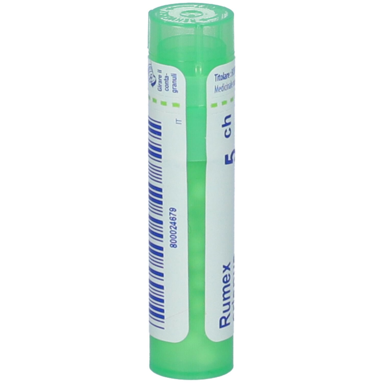 Tubo verde con etichetta bianca. Scritta: Rumex, 800024679.