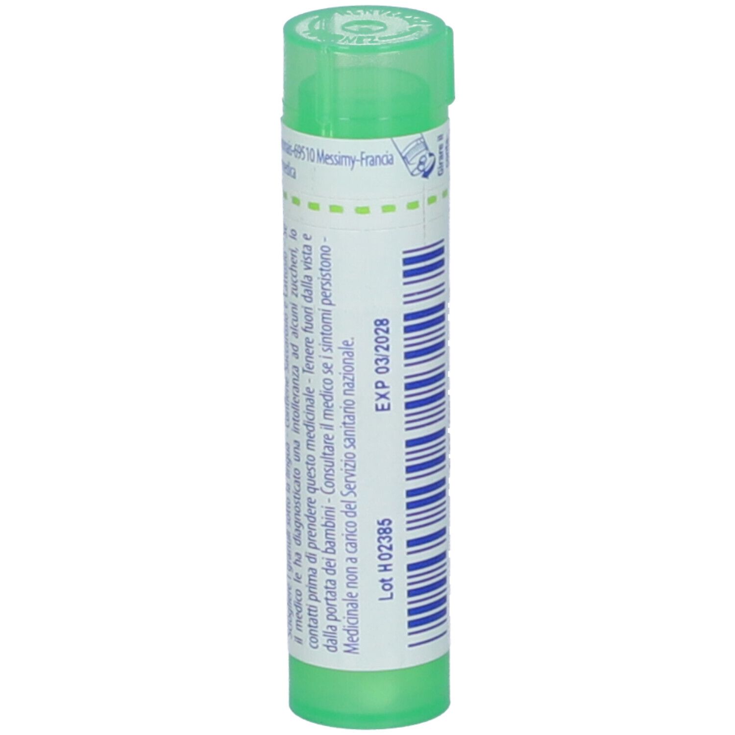 Tubo verde con etichetta bianca. Scritta: EXP 03/2028, Lot H02385. Testo in italiano.