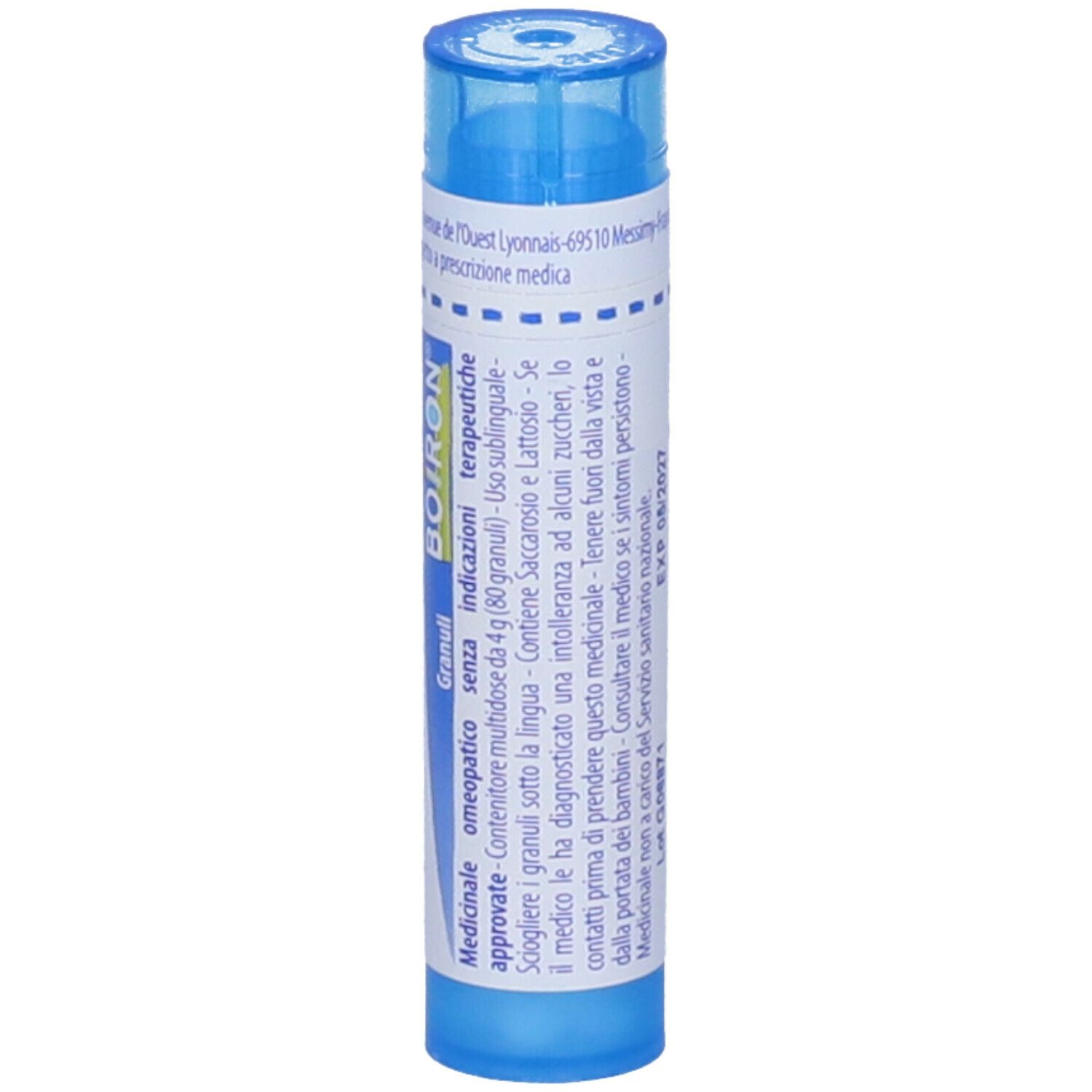 Tubo blu con etichetta bianca. Scritta Thyroidea (thyroidinum) 9 ch. Logo BOIRON.