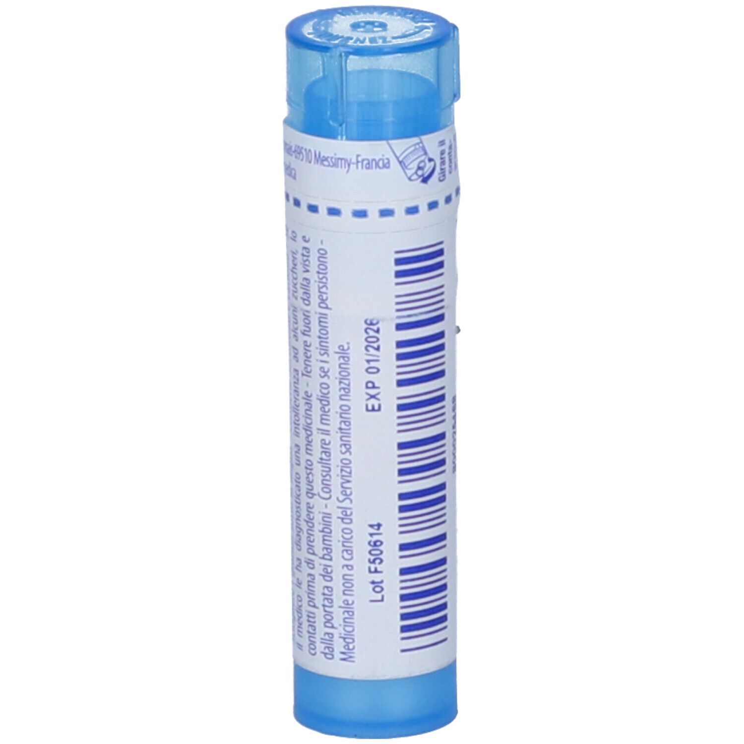 Tubo blu con etichetta bianca. Scritta: Tubercolinum 9 ch, BOIRON. Scadenza 01/2026.