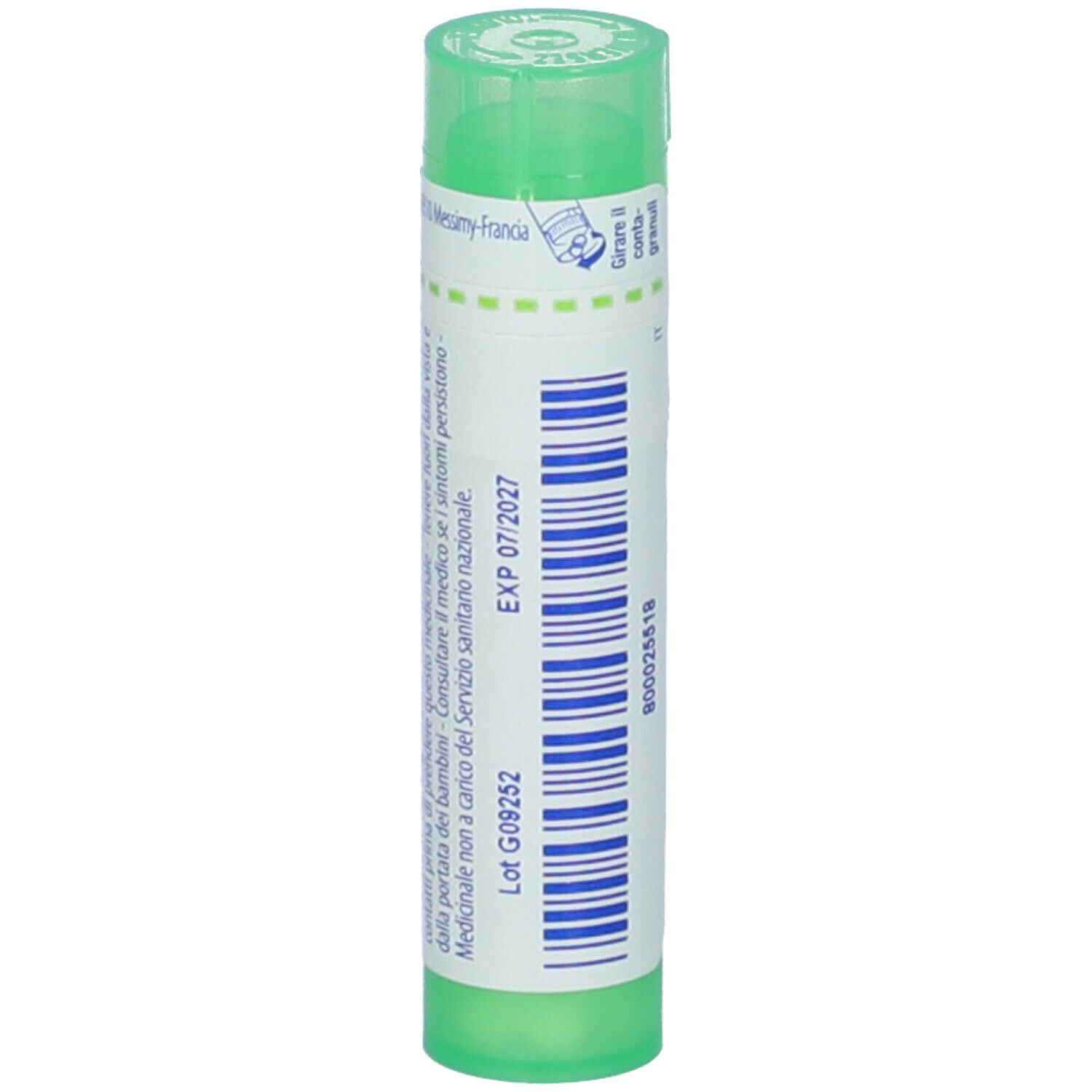 Confezione cilindrica con tappo verde. Scritte: Vipera redi, 5 ch. Scadenza: 07/2027.
