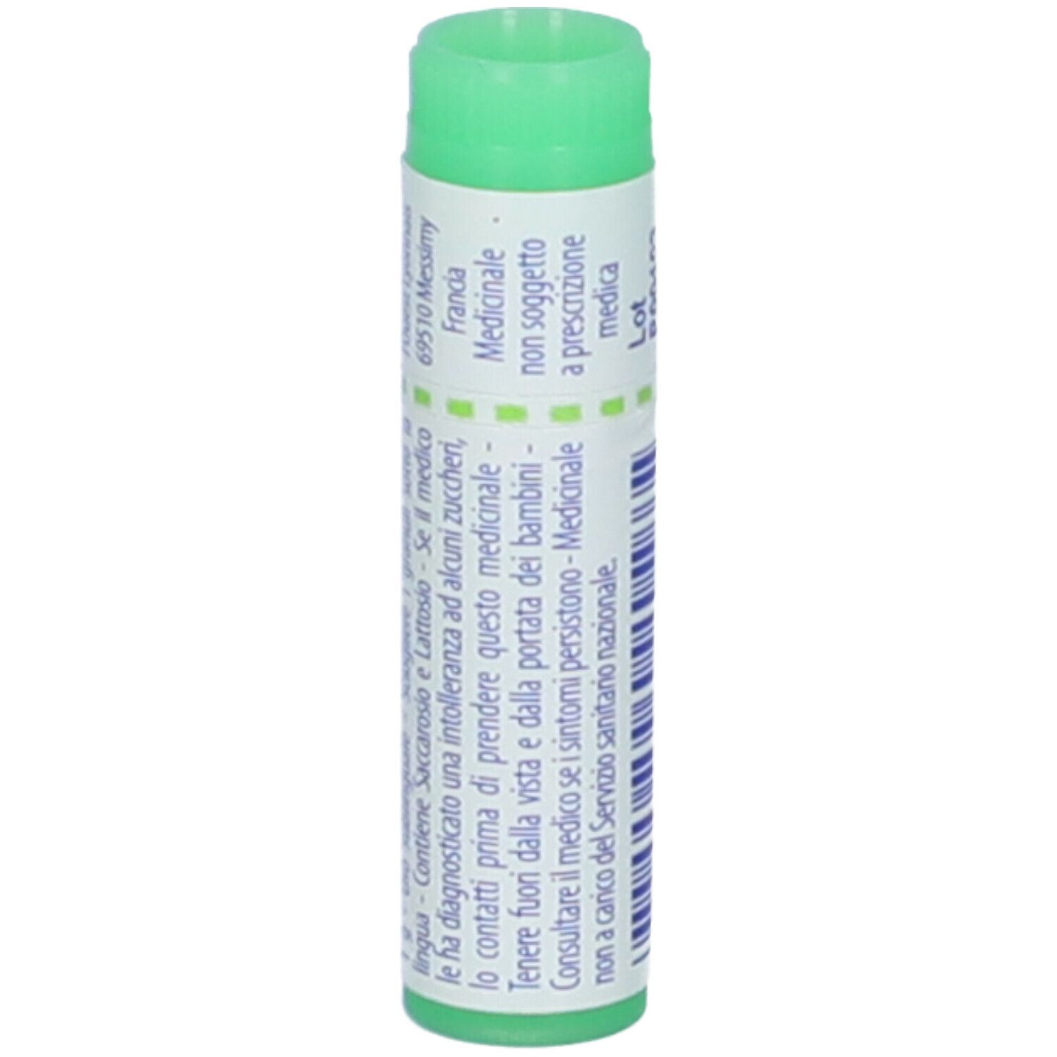 Confezione cilindrica con tappo verde. Scritta: Candida albicans, 200 ch, Boiron, Granuli. Informazioni aggiuntive.