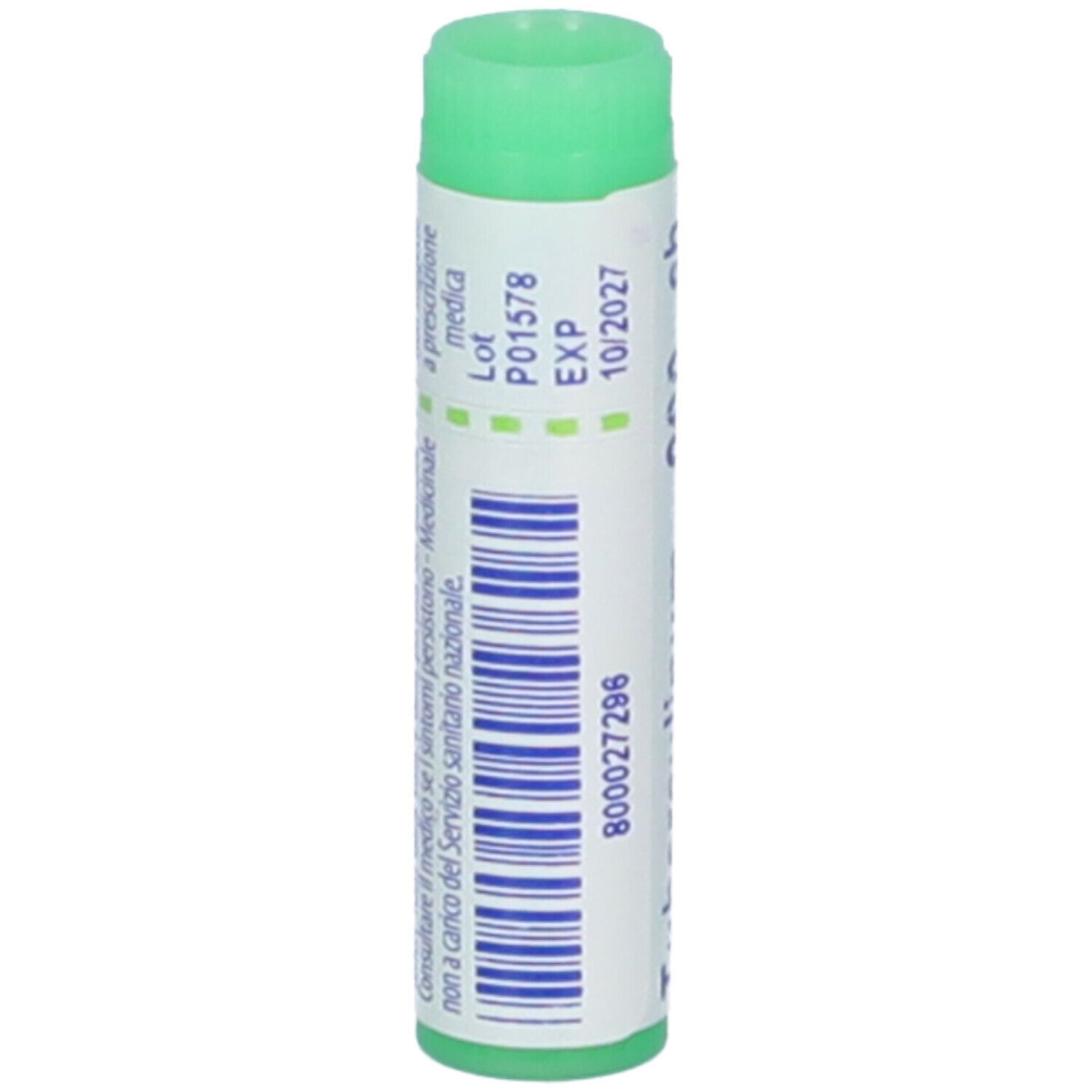 Confezione cilindrica con tappo verde. Scritta: Tubercolinum 200 ch. Codice a barre e altre informazioni.