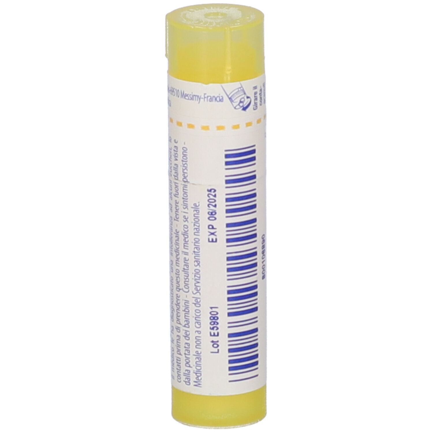Tubo giallo con stampa EXP 06/2025 e altre informazioni sul prodotto.