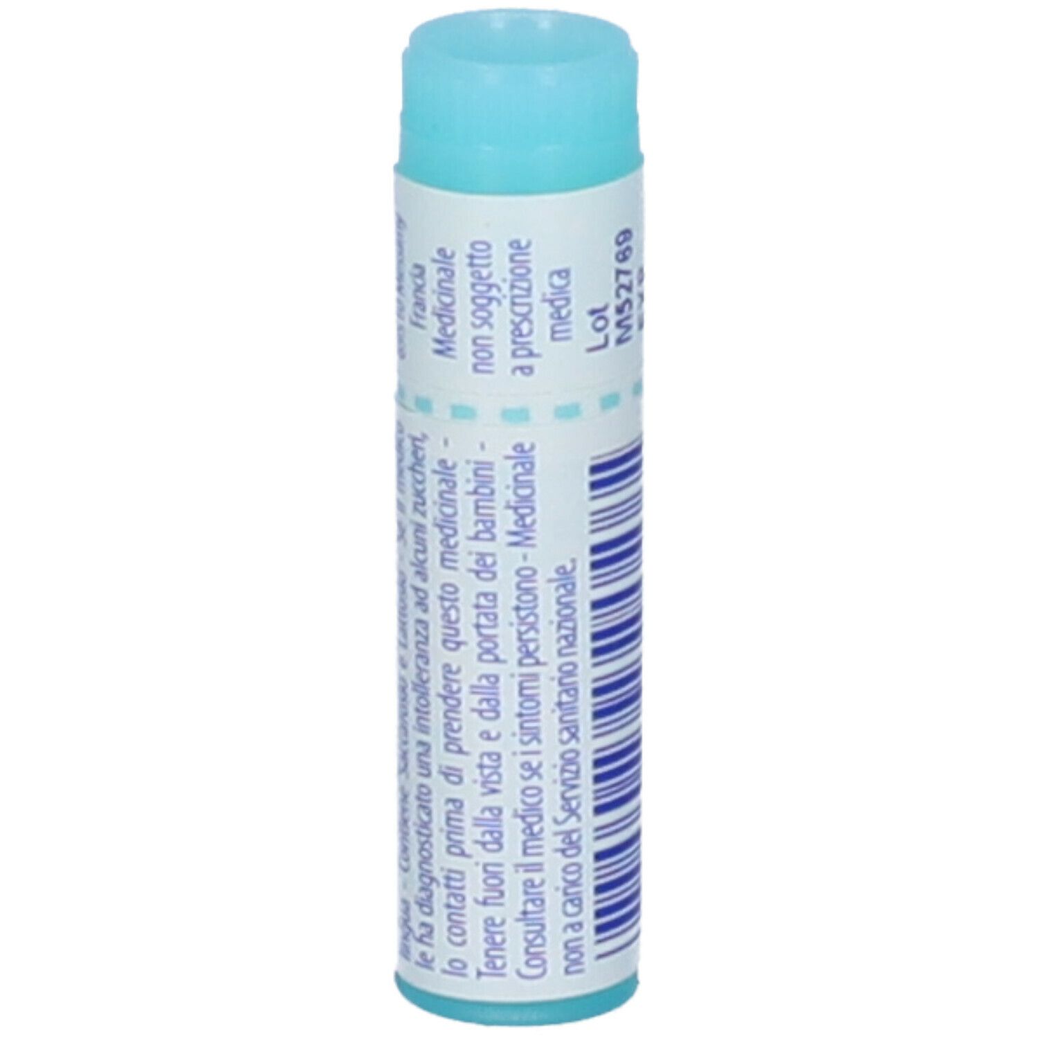 Tubo cilindrico con tappo blu. Testo: Medicinale non soggetto a prescrizione medica.
