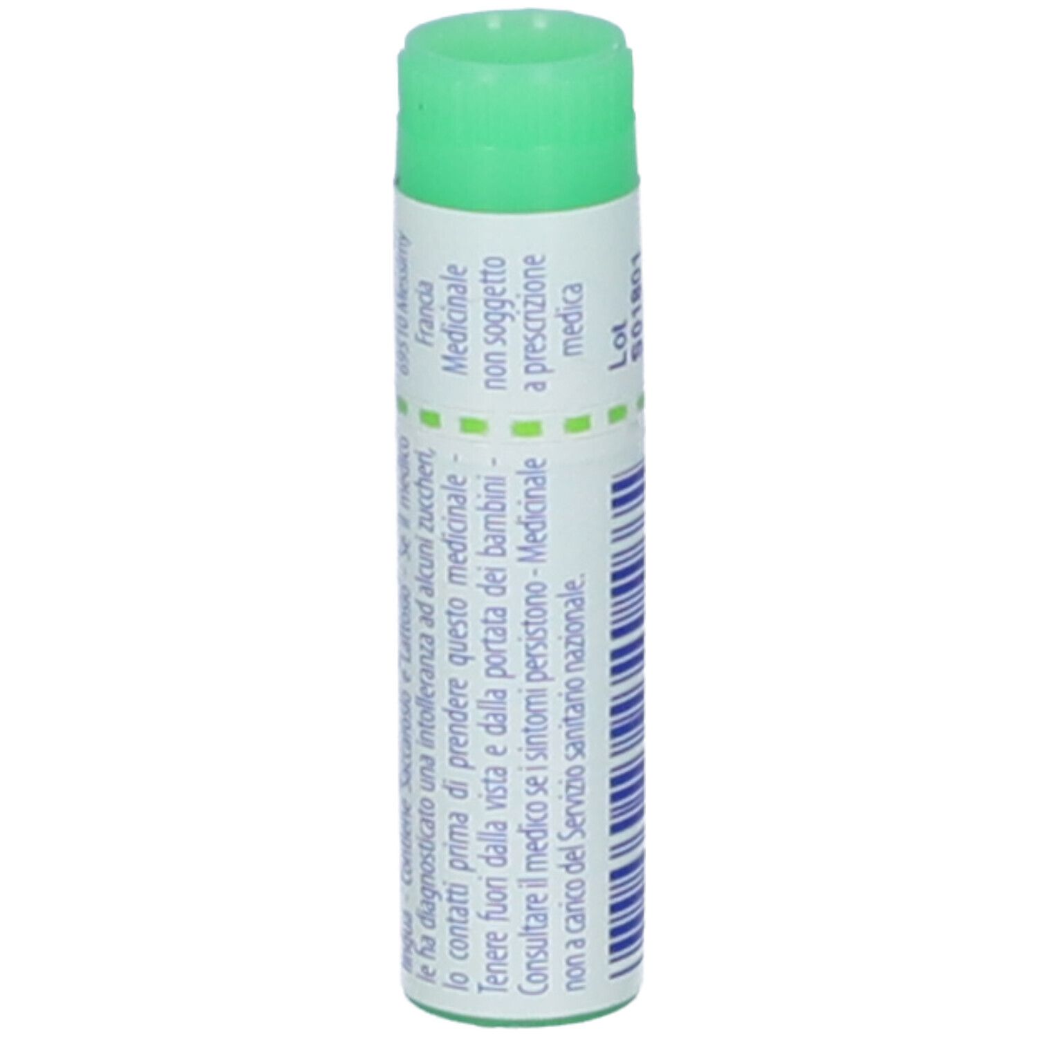Confezione cilindrica con tappo verde. Scritta: Aviaire, 200 ch, Granuli. Testo in italiano.