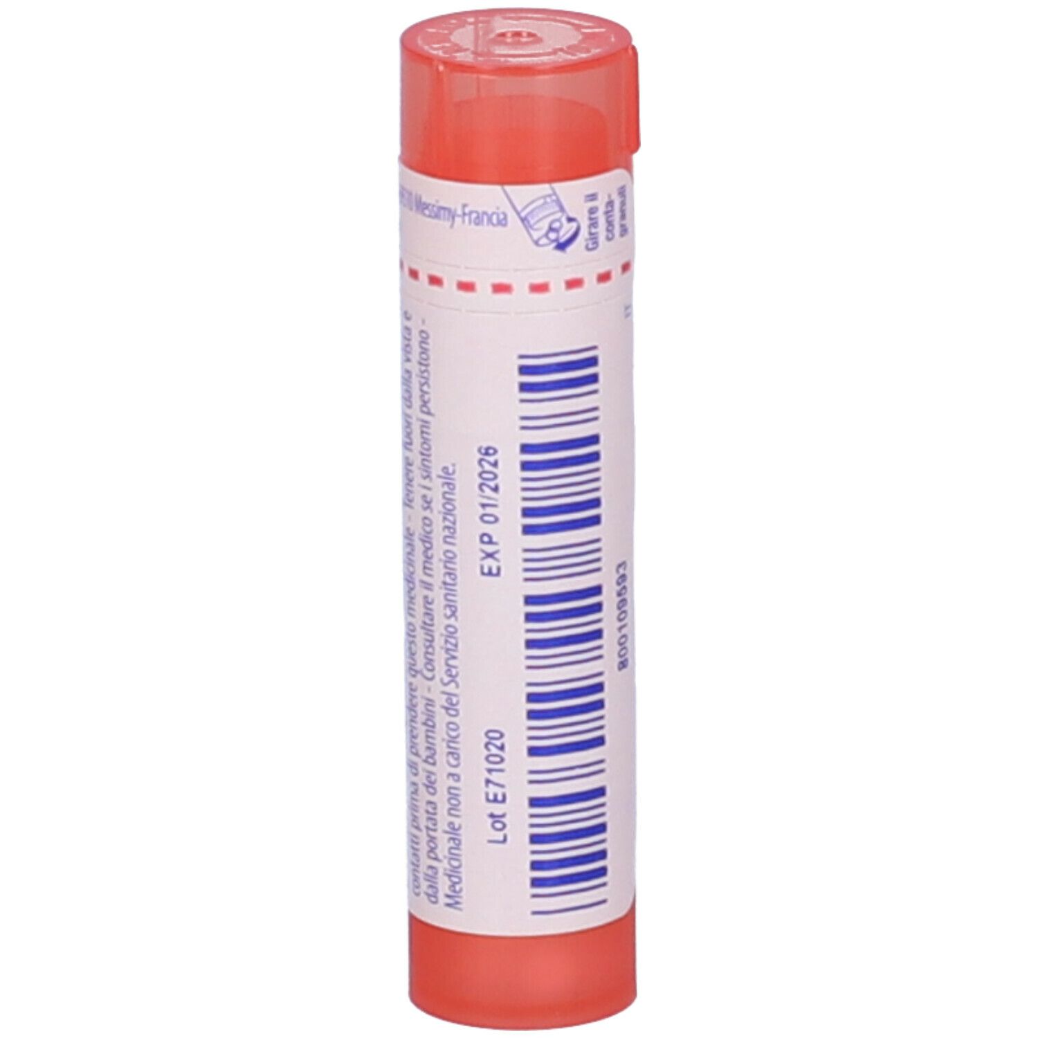 Confezione cilindrica con tappo rosa. Scritta: EXP 01/2026.