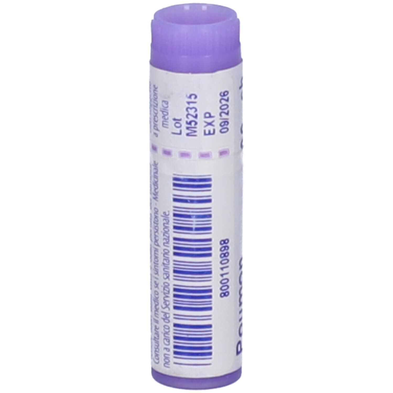 Confezione cilindrica con "Poumon histamine 30 ch". Tappo lilla. Codice a barre e testo su sfondo bianco.