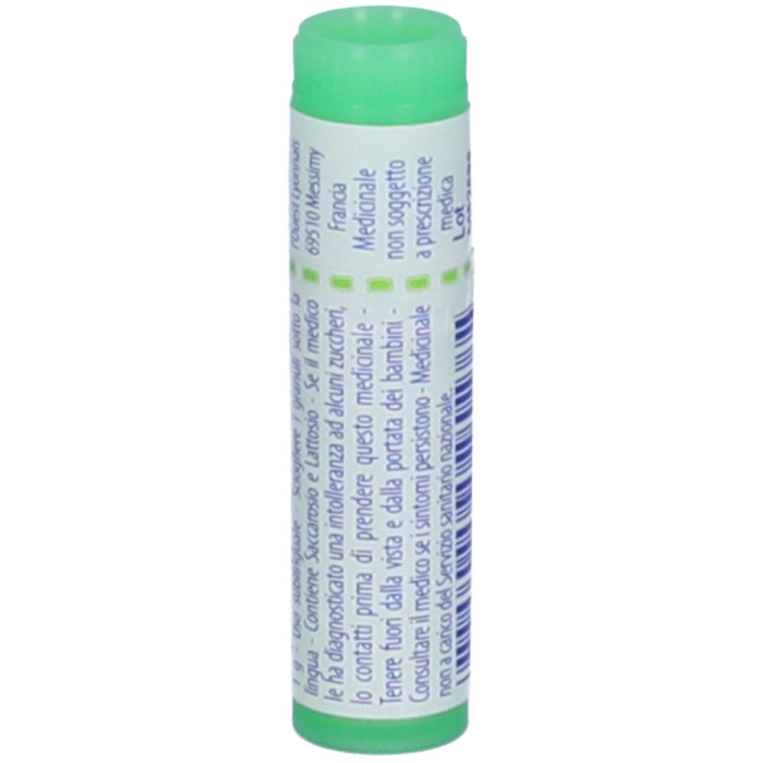 Tubo verde. Scritta: Influenzinum (i.n.f.). Testo in francese.