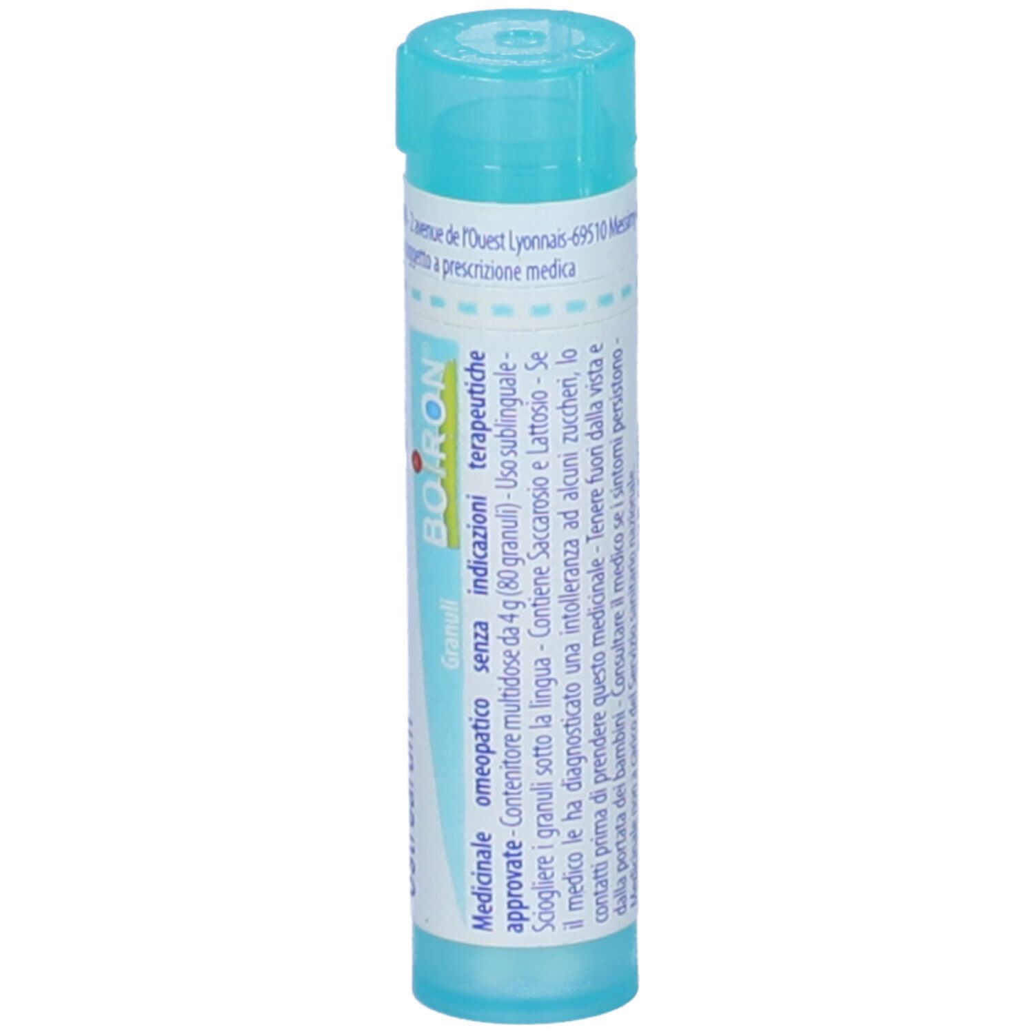 Confezione cilindrica, blu. Scritta: Calcarea carbonica ostrearum 6 ch, BOIRON.