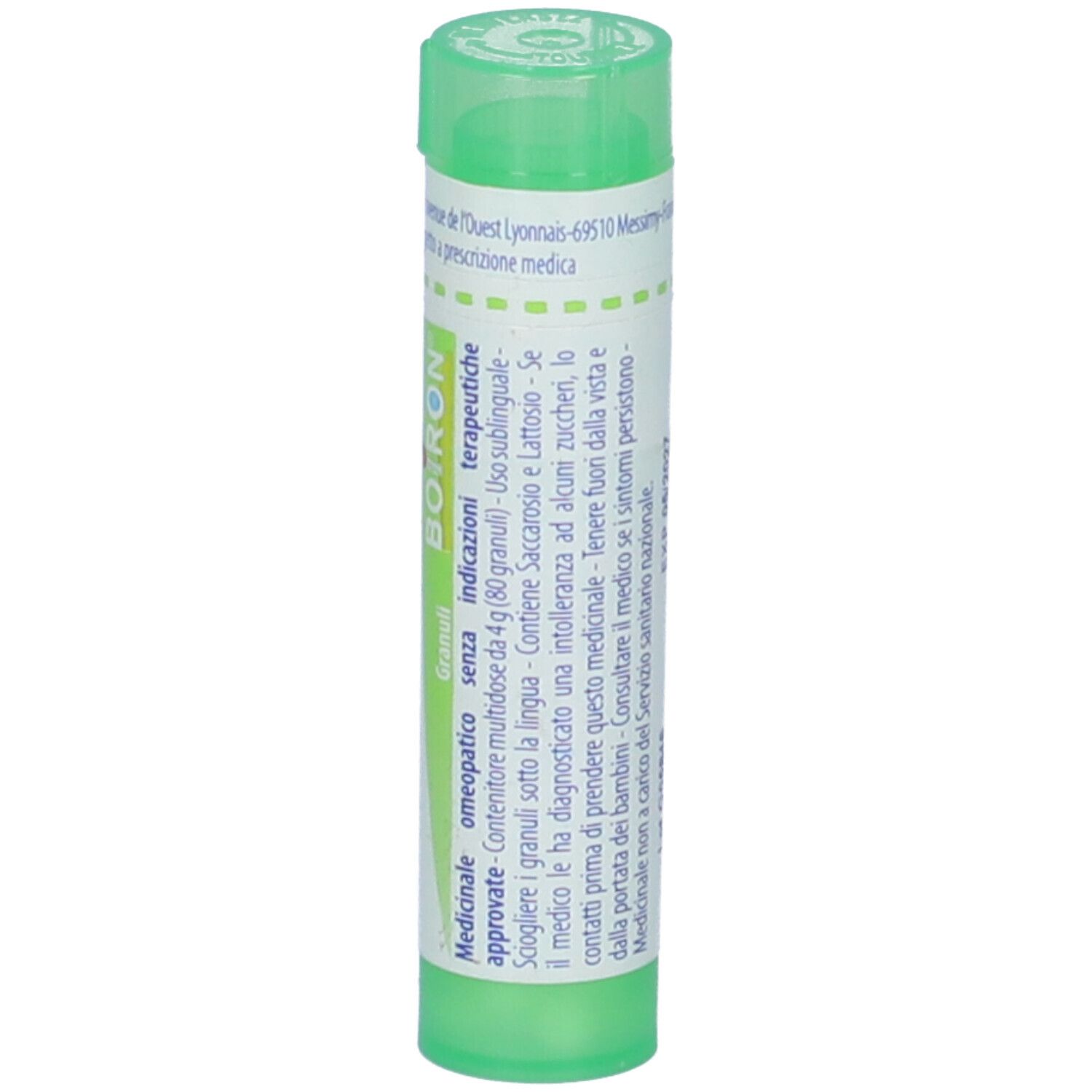 Confezione cilindrica di BOIRON® Mercurius biiodatus 5Ch Granuli. Tappo verde, scritta bianca.