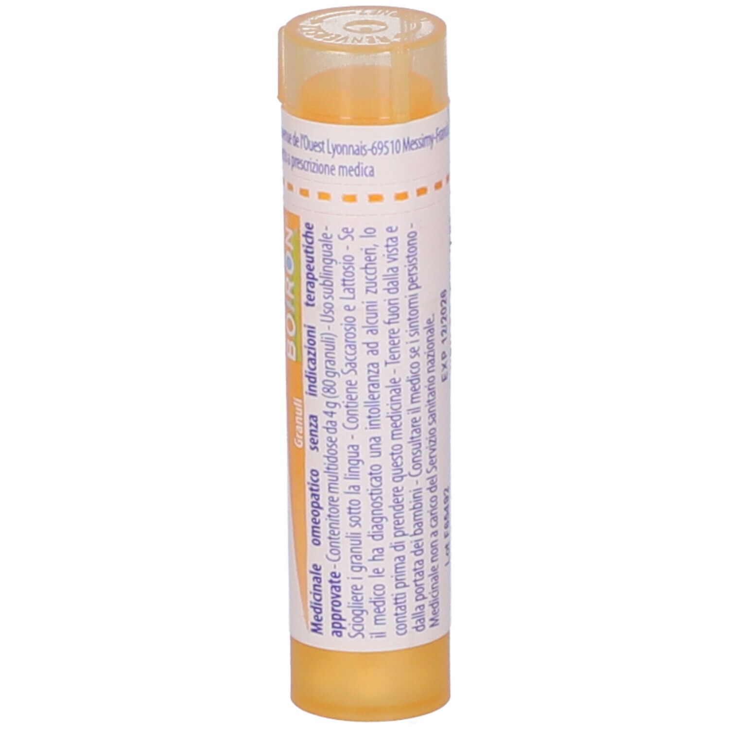 Confezione cilindrica con "Petroleum 15 ch" e logo BOIRON. Tappo giallo. Etichetta con testo.