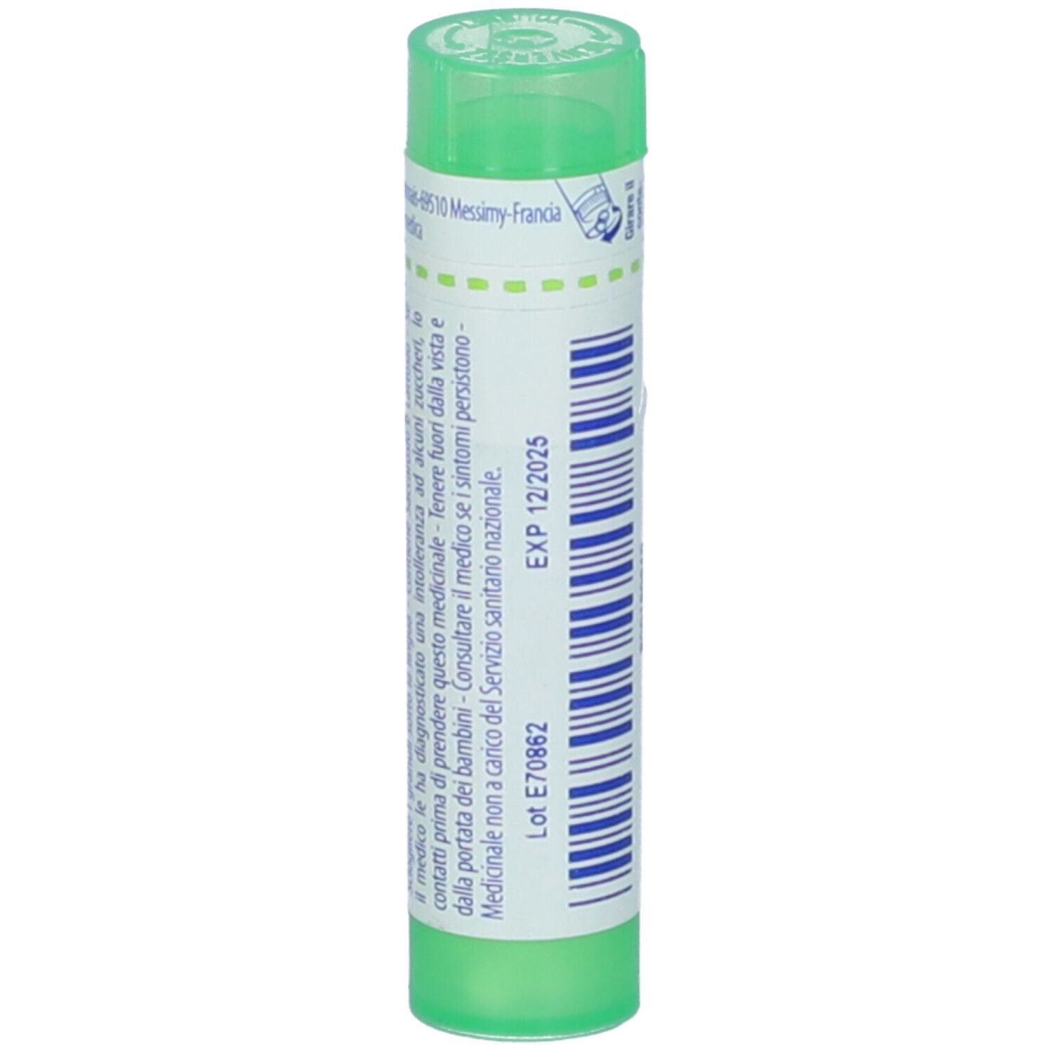 Confezione cilindrica verde. Scritta: Uva ursi, 5 ch, BOIRON. Granuli. Scadenza: 12/2025.