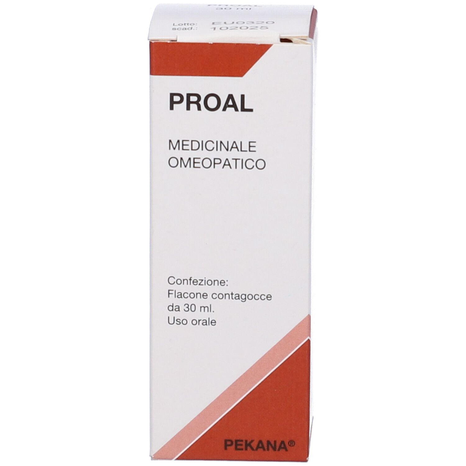 Scatola con il nome del prodotto "PROAL". Sulla scatola c'è scritto "30 ml".