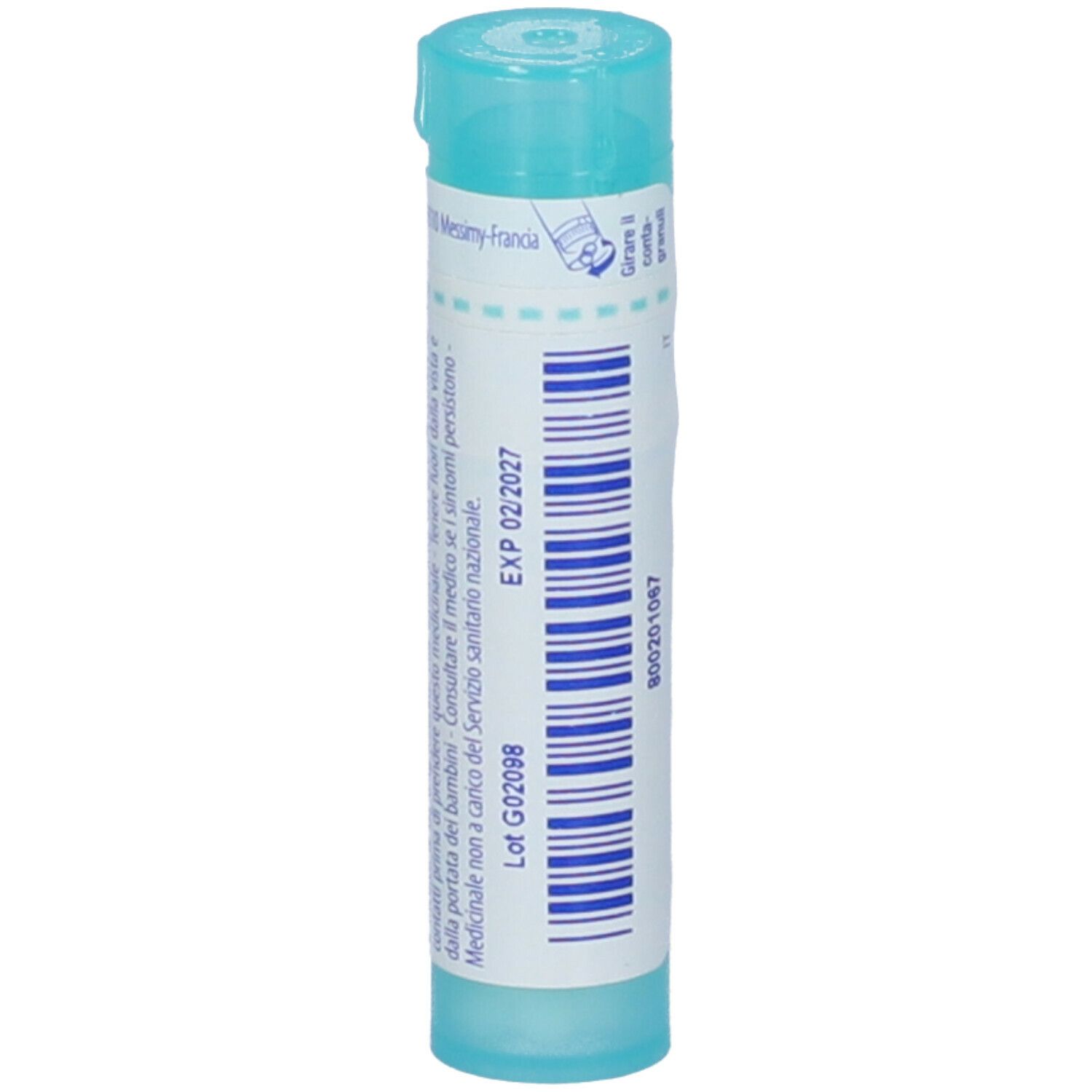 Confezione cilindrica BOIRON® Mercurius solubilis 6Ch Granuli. Scritta: Mercurius solubilis, 6 ch, Granuli, BOIRON. Tappo blu.