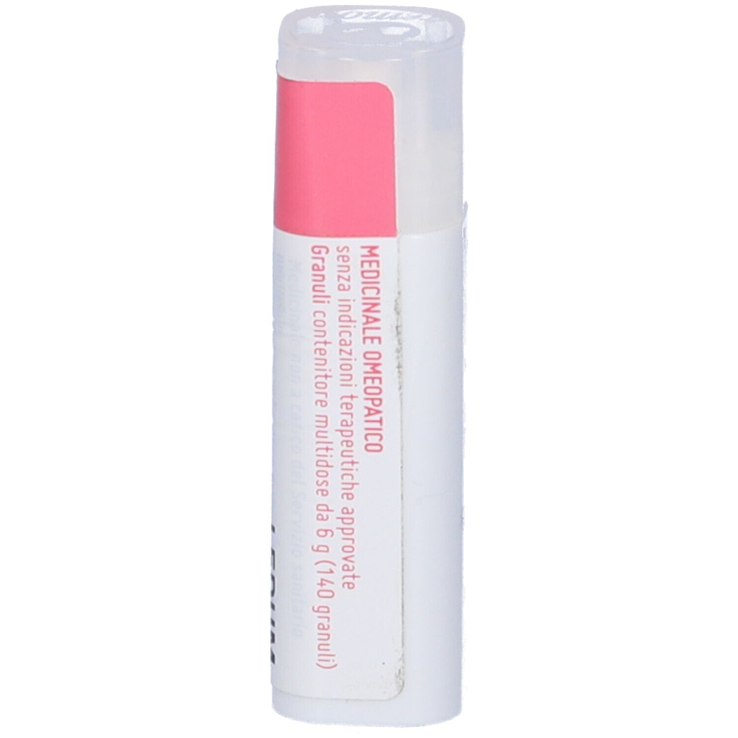 Confezione cilindrica con etichetta rosa e bianca. Scritta: Ledum Palustre 6 CH, Cemon.