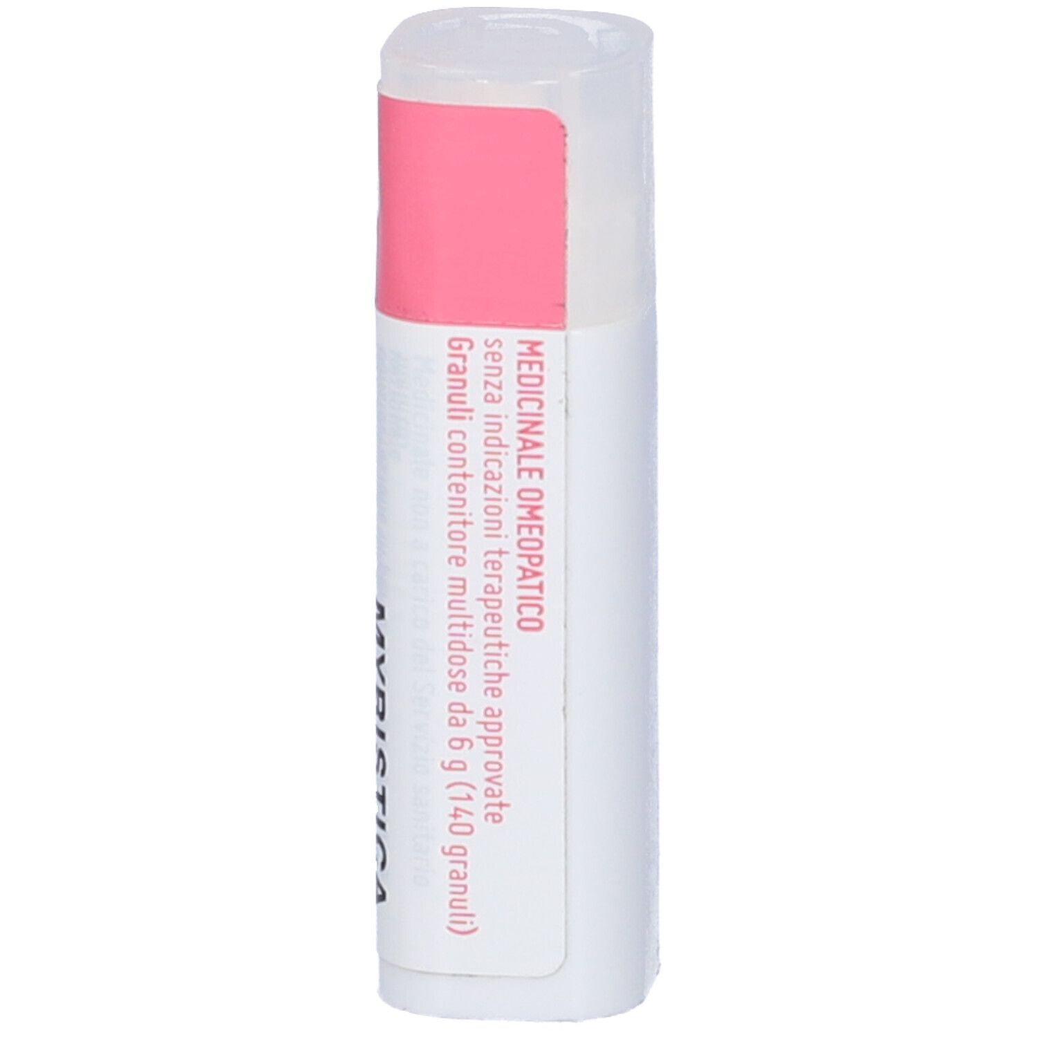 Confezione cilindrica con etichetta rosa e bianca. Scritta: Medicinale omeopatico. Produttore: Cemon.
