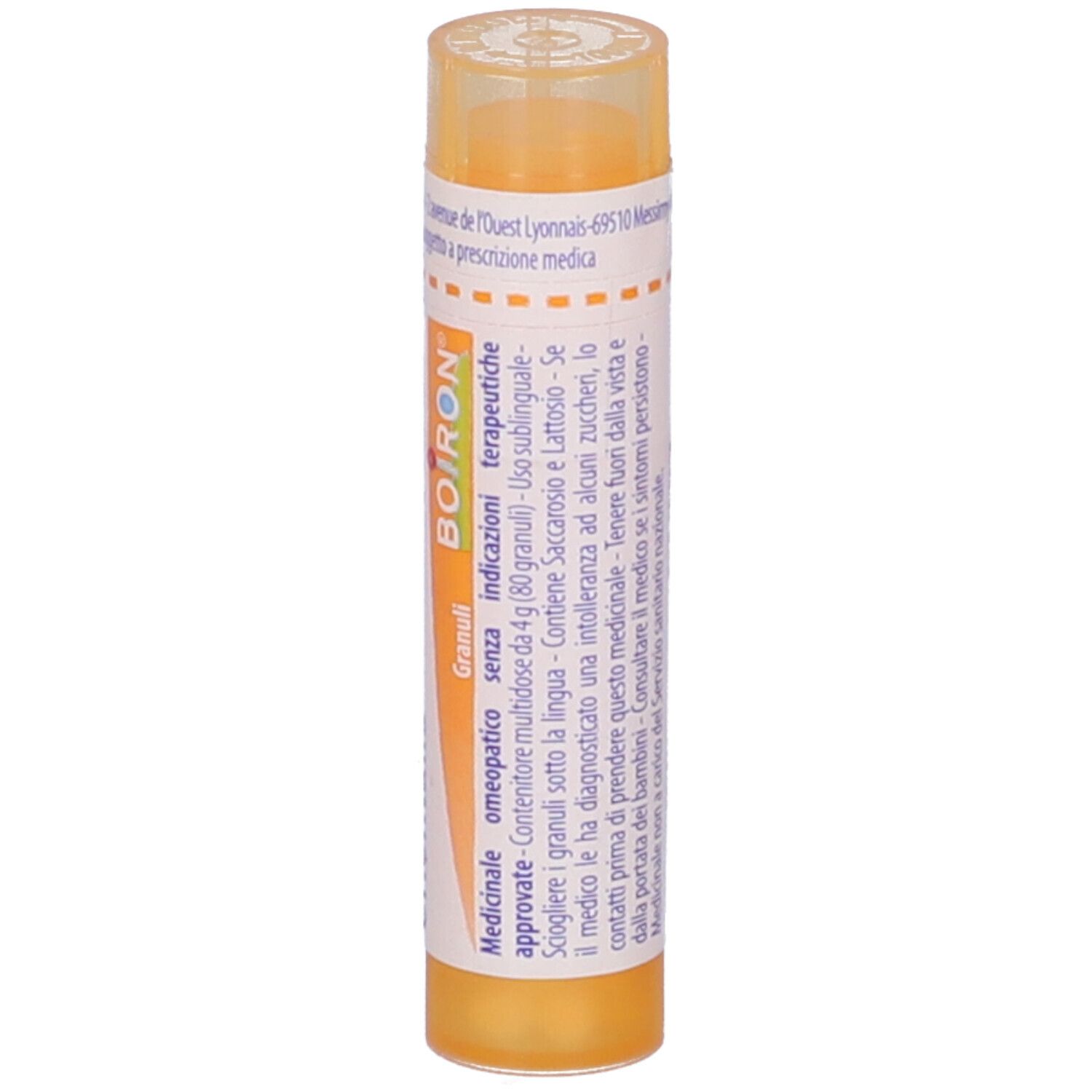Confezione cilindrica di granuli BOIRON®. Scritta: Blatta orientalis, 15 ch, Granuli. Colore giallo-arancio.