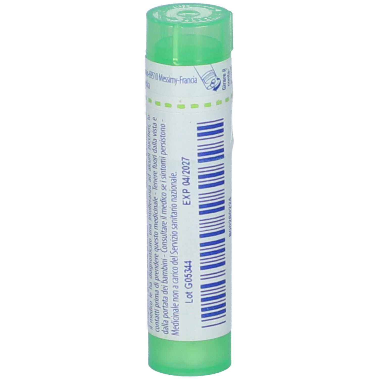 Tubo verde con etichetta bianca. Scritta: Luteine (progesteronum) 5 ch, BOIRON. Numero di lotto e scadenza.