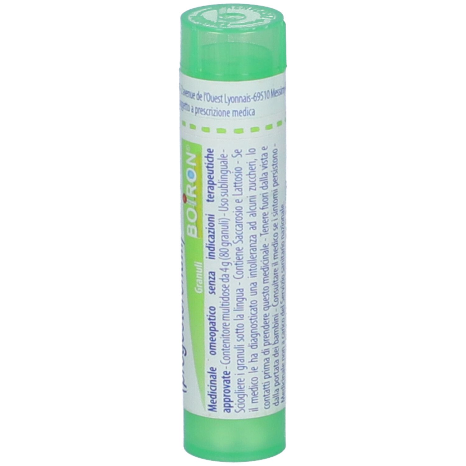 Tubo verde con etichetta bianca. Scritta: Luteine (progesteronum) 5 ch Granuli, BOIRON.