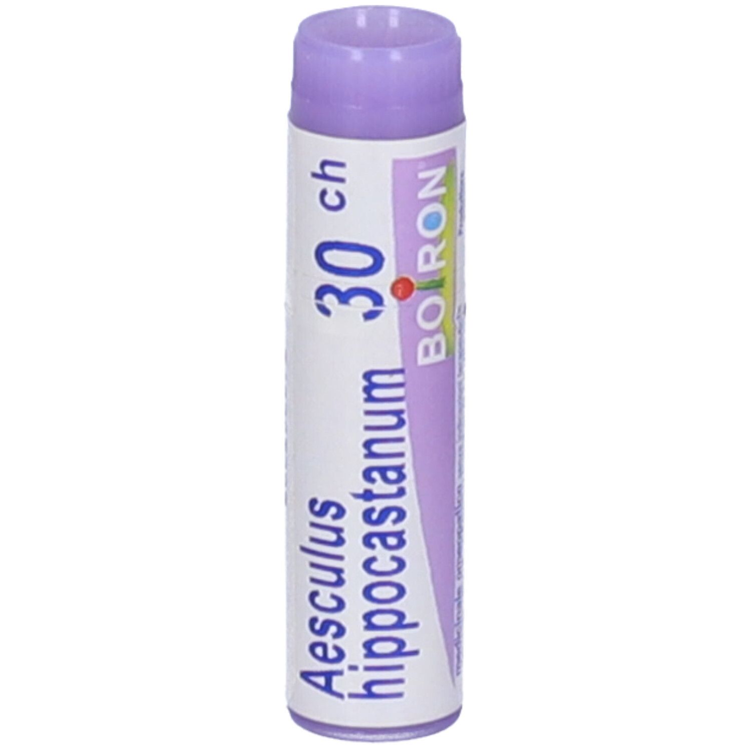 Confezione cilindrica con "Aesculus hippocastanum 30 ch". Marchio Boiron.