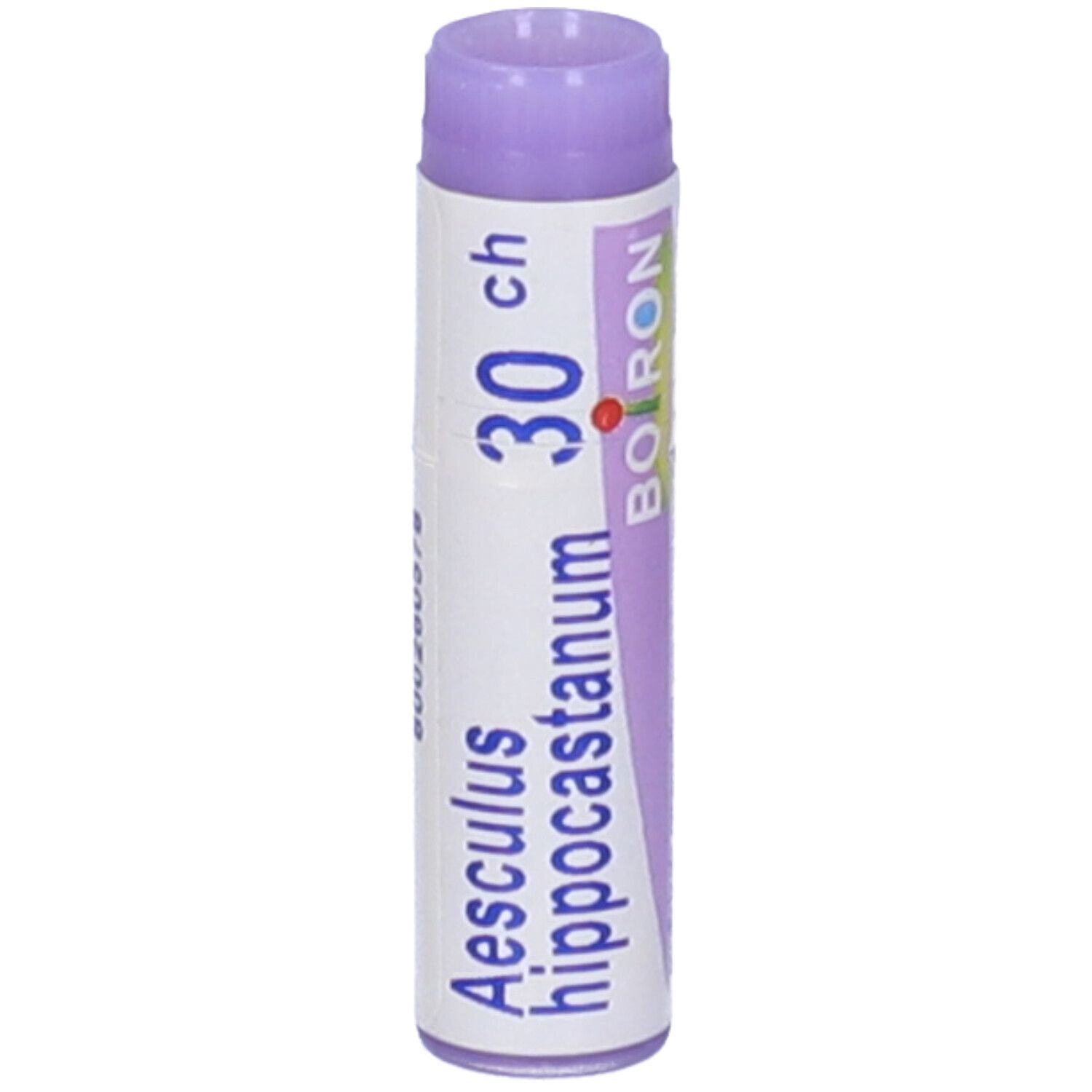 Confezione cilindrica con "Aesculus hippocastanum 30 ch". Marchio Boiron.