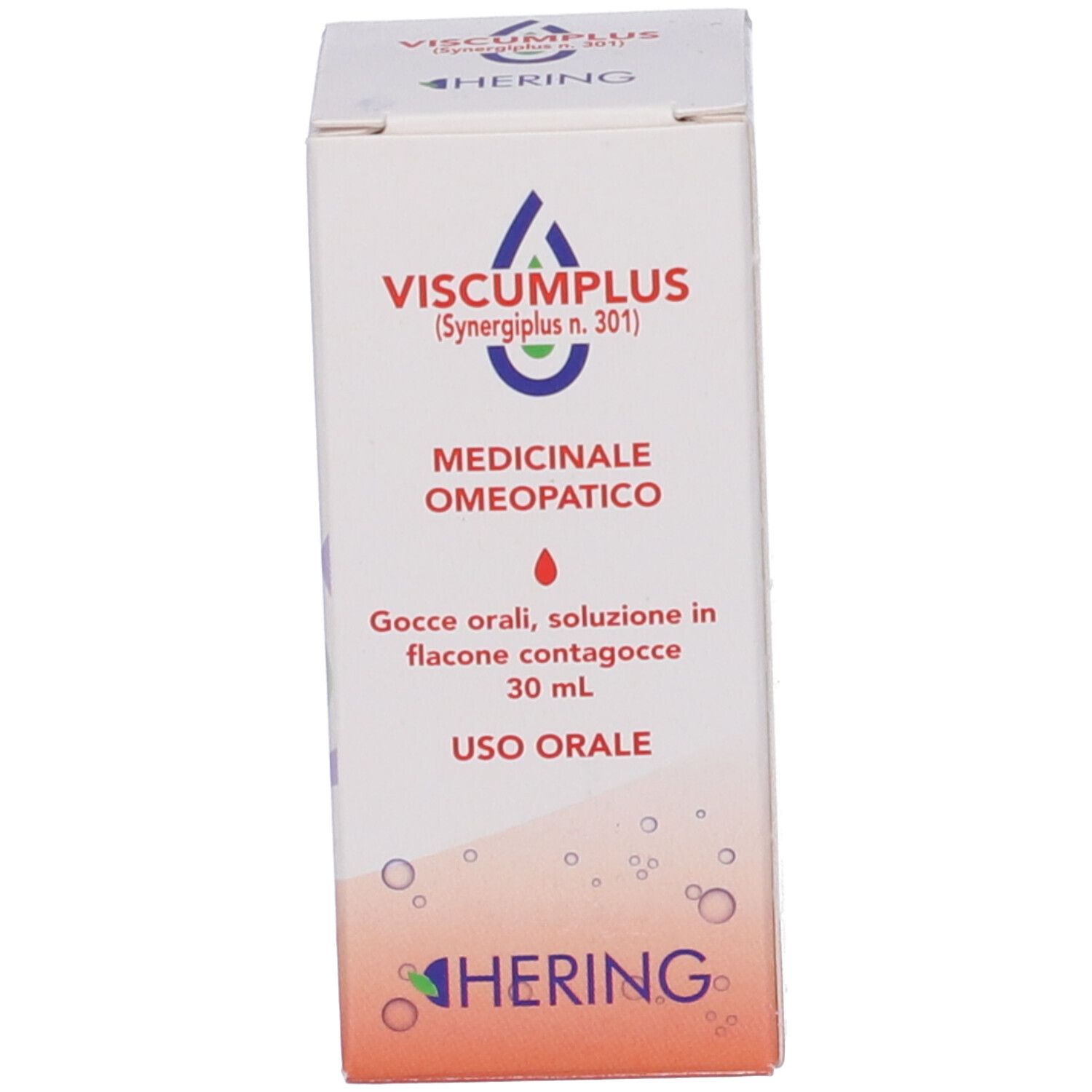 Scatola. Scritta: Viscumplus, Synergiplus n. 301, Hering. Medicinali. Gocce.