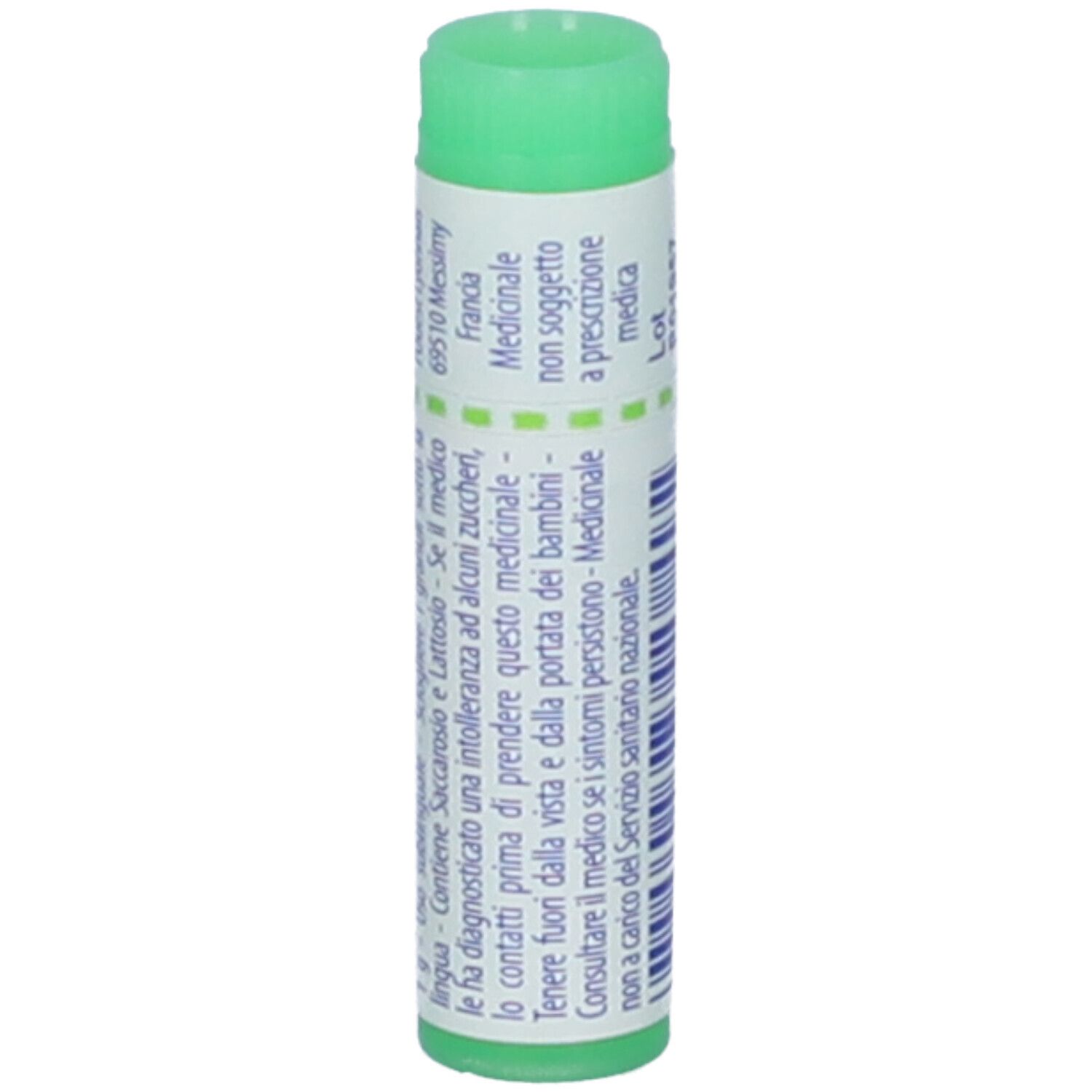Confezione cilindrica con tappo verde. Scritta: Calendula, 200 ch, Boiron. Caratteri bianchi su sfondo bianco. Codice a barre.