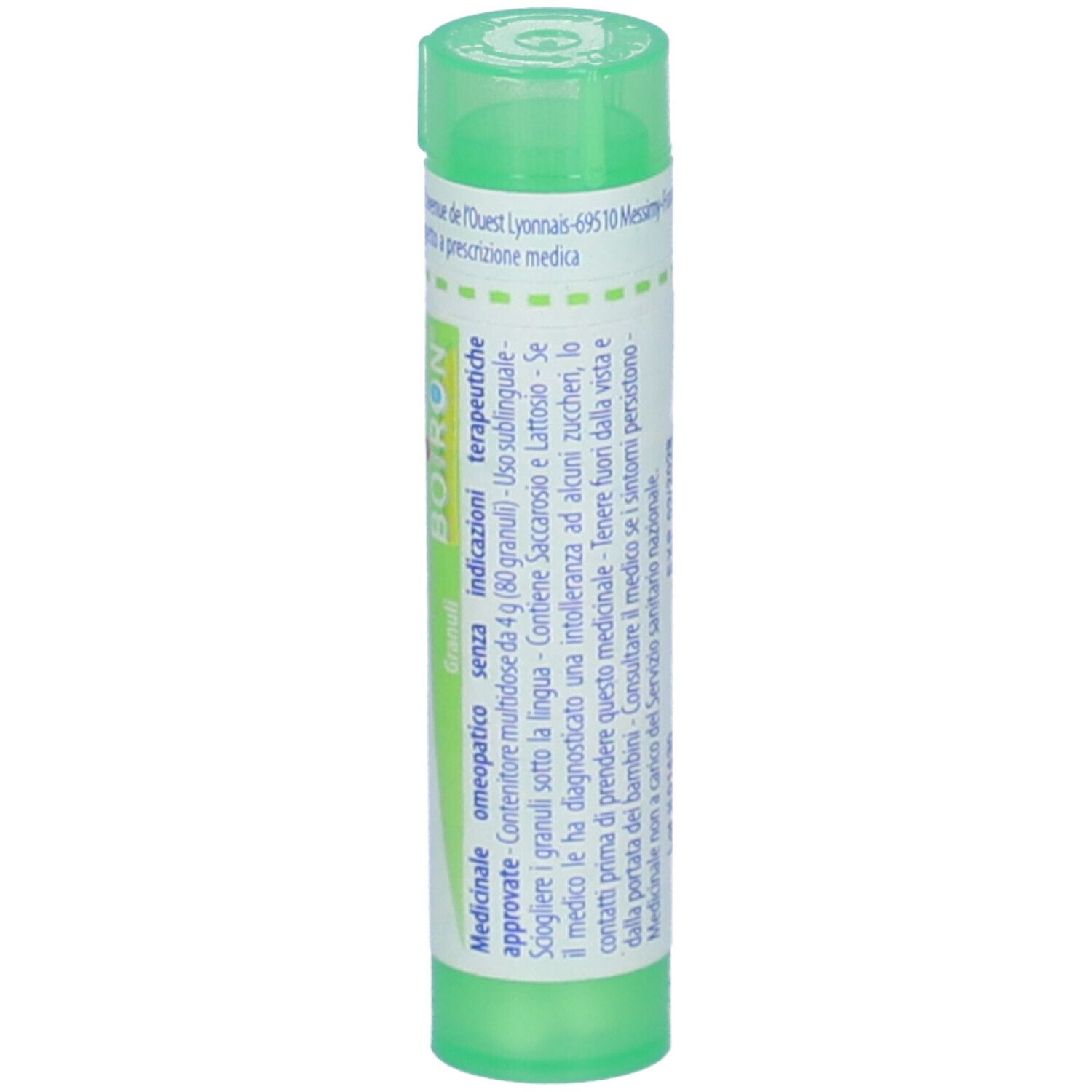 Confezione cilindrica verde. Scritta: Cortisone base, 5 ch, BOIRON, Granuli. Informazioni aggiuntive.