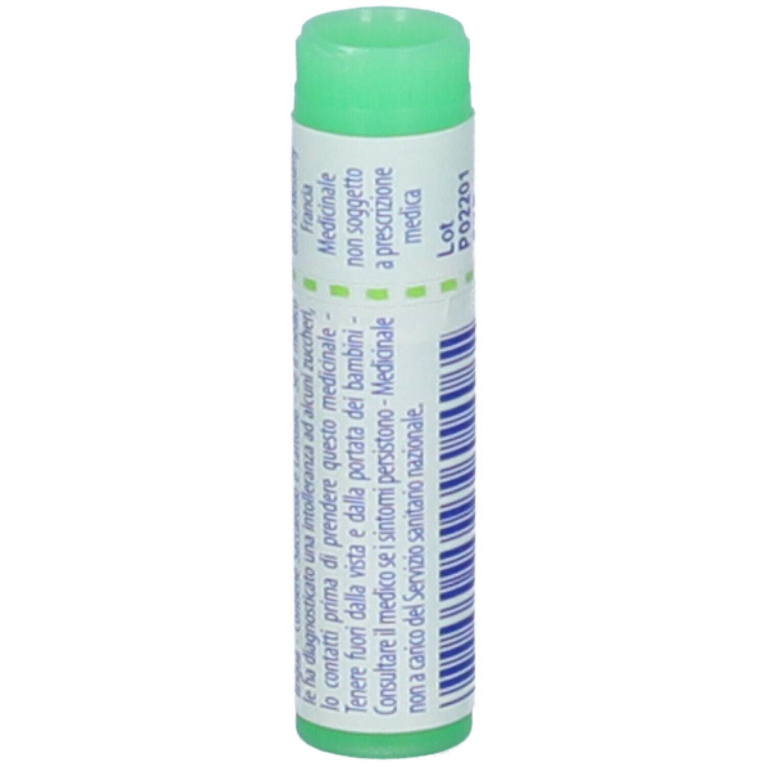 Confezione cilindrica con tappo verde. Scritta: Medicinale non soggetto a prescrizione medica. Numero di lotto e scadenza.