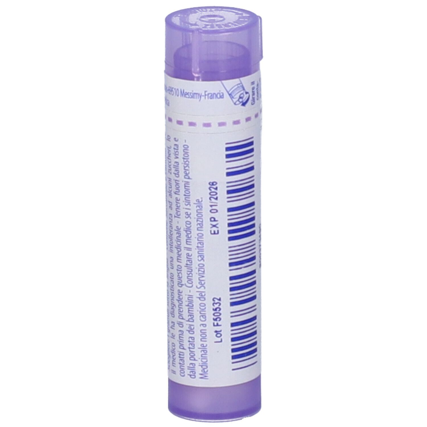 Tubo viola con etichetta bianca. Scritta: Cuprum, 30 ch, BOIRON. Data di scadenza stampata: EXP 01/2026.