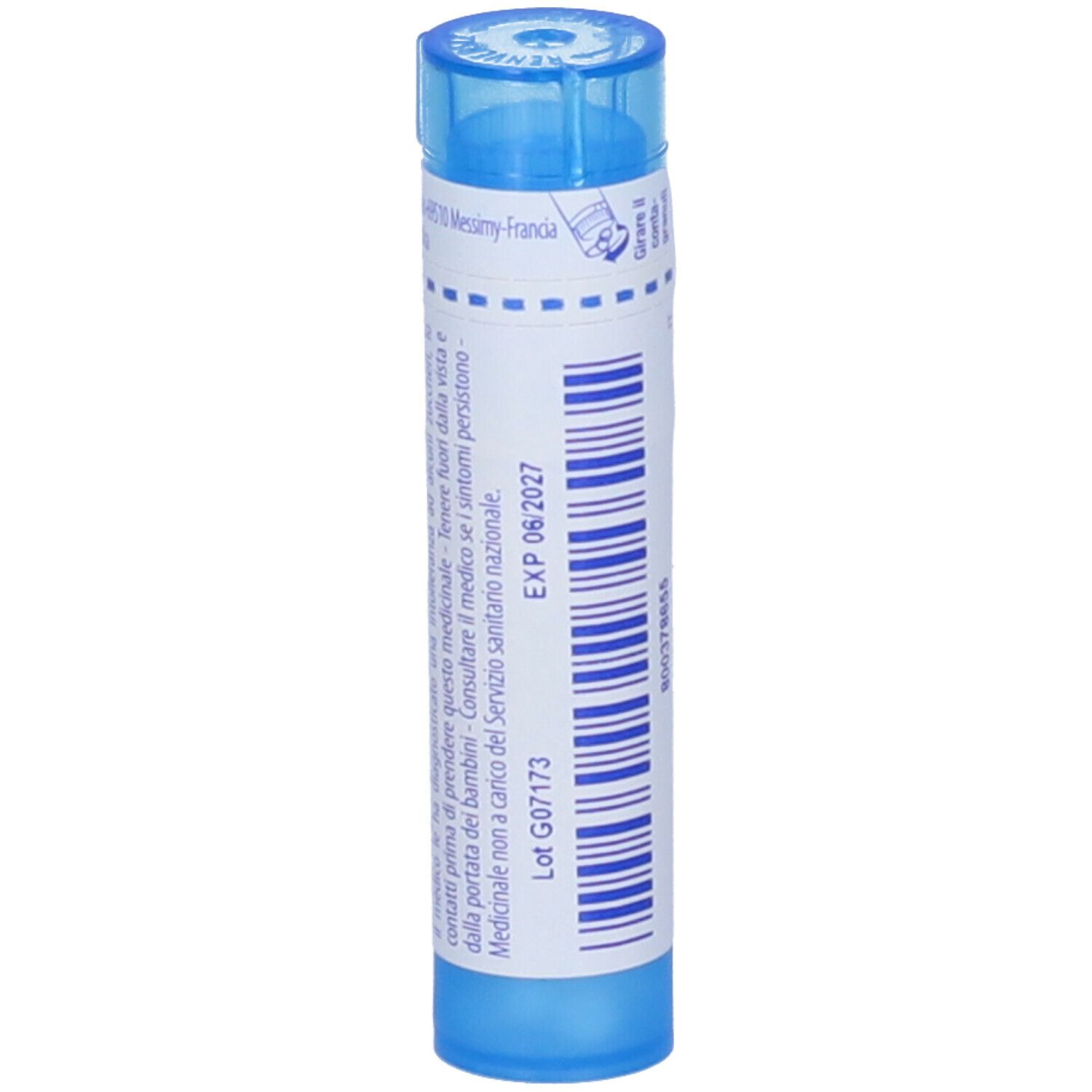 Tubo blu con scritta Ribes nigrum 9 ch, Boiron. Con data di scadenza.