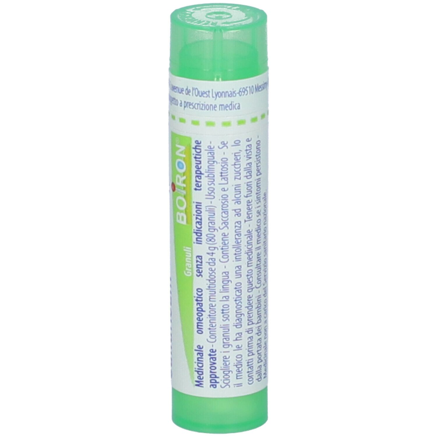 Tubo verde con "Cadmium sulfuricum 5 ch" e logo BOIRON. Contiene granuli.