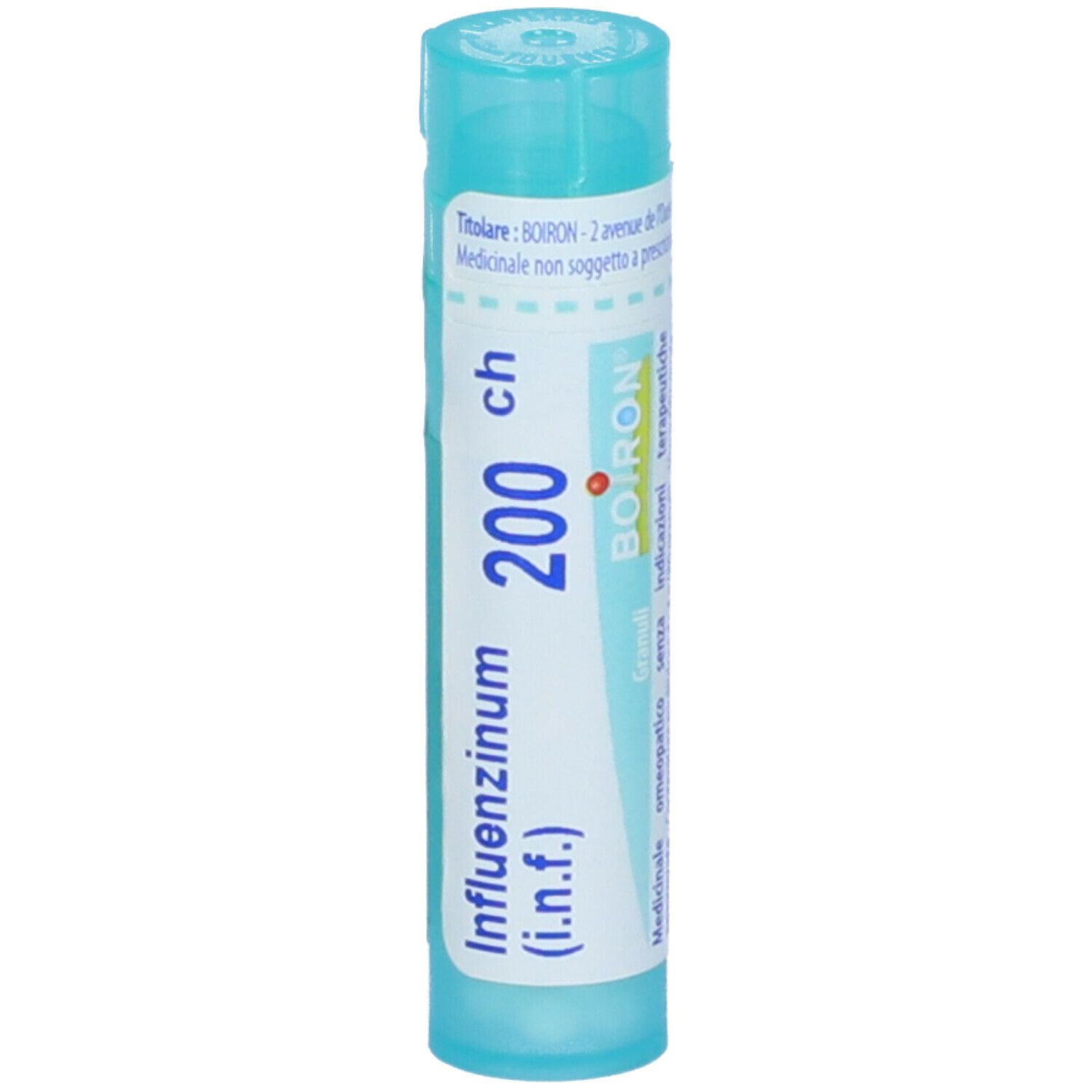 Confezione cilindrica BOIRON Influenzinum 200 ch. Scritto: Granuli.