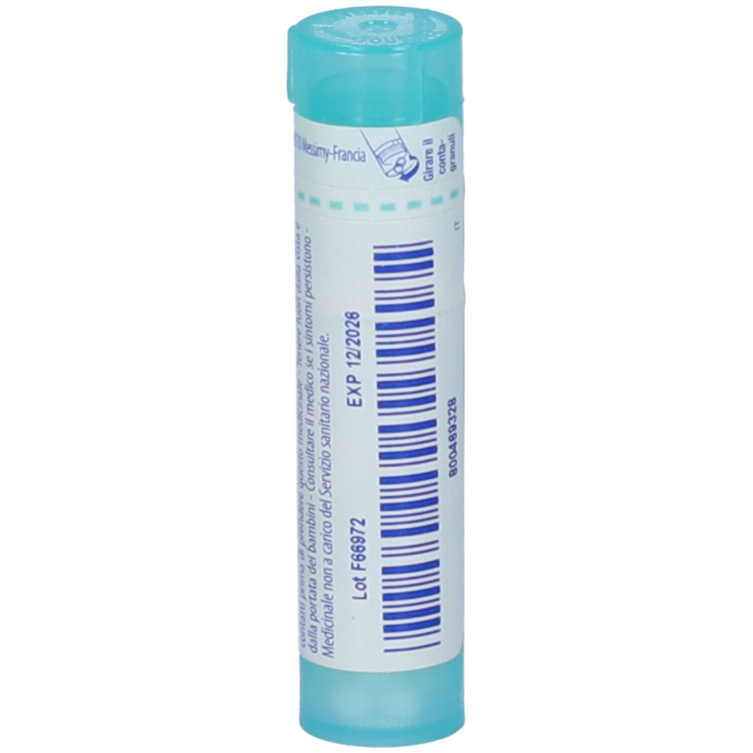 Confezione cilindrica blu e bianca. Scritta: Silicea 200k. Scadenza: 12/2026.