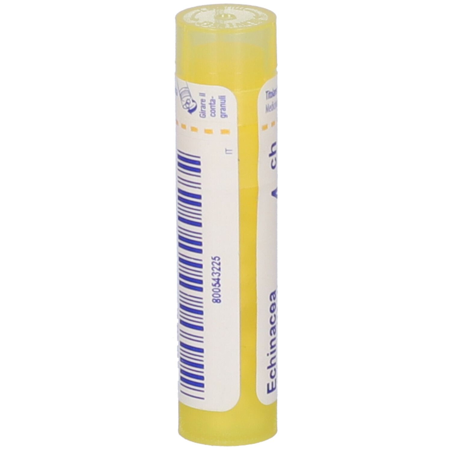 Tubo giallo con codice a barre blu e scritta 'Echinacea'.