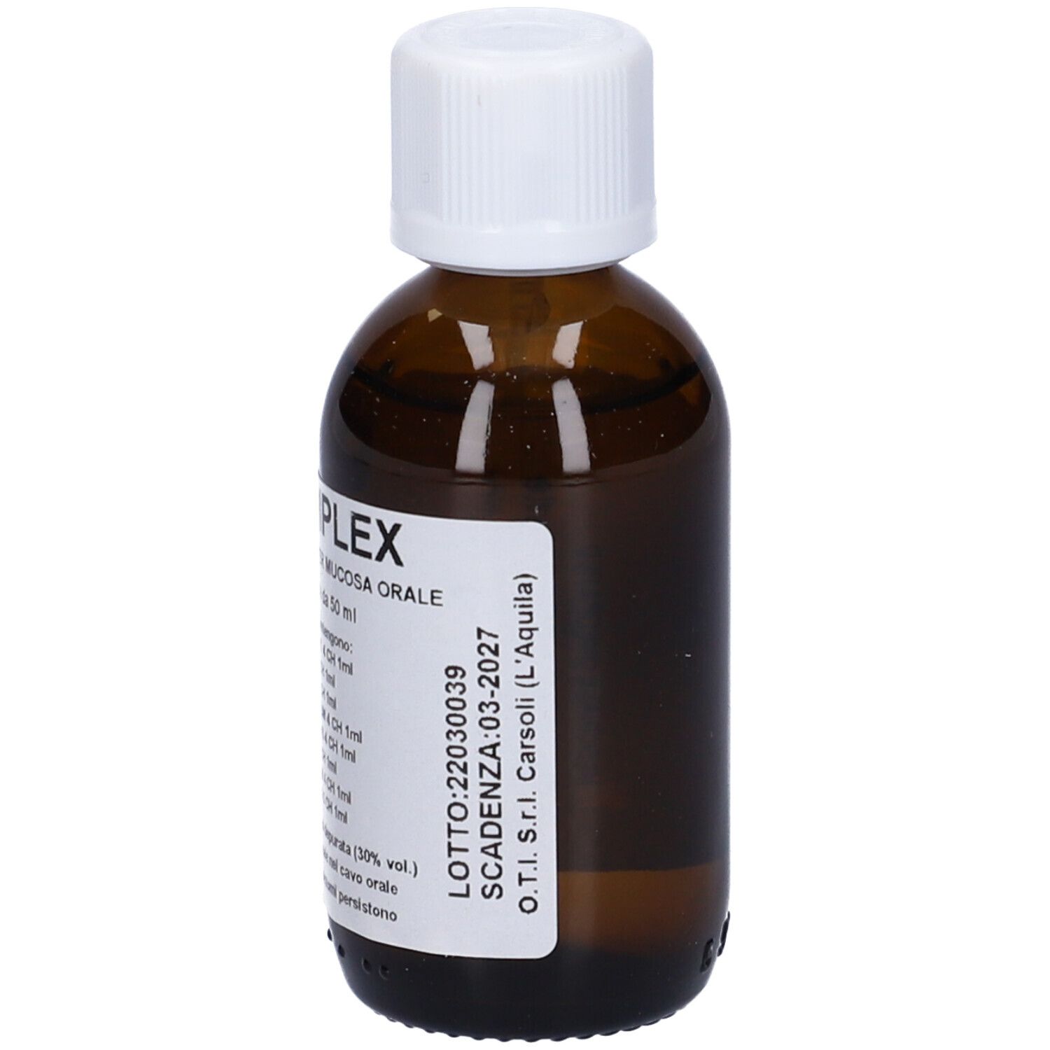 Flacone di vetro marrone con tappo bianco. Etichetta con testo: BIO H SIMPLEX, gocce. Testo aggiuntivo: LOTTO, SCADENZA.