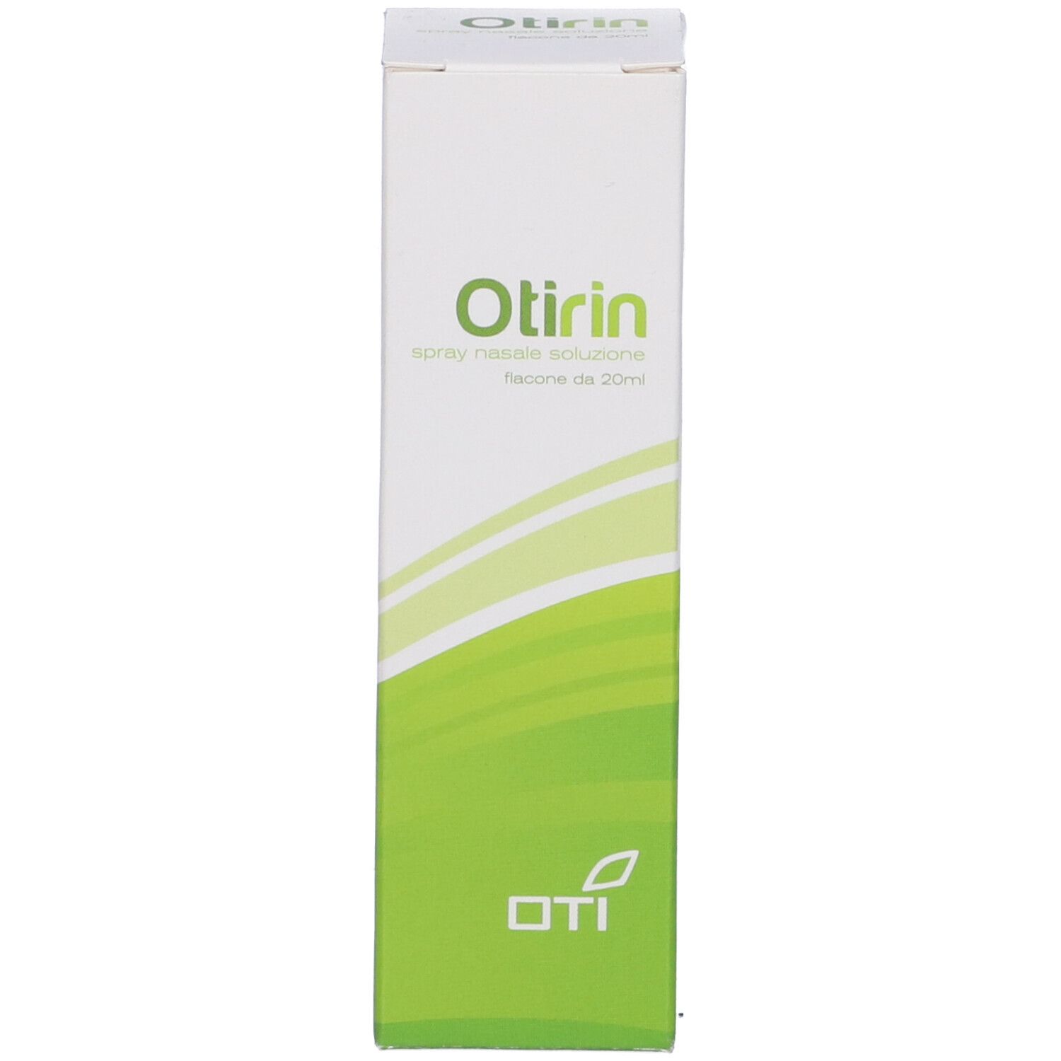 Scatola con scritta: Otirin, Spray Nasale, soluzione da 20ml. Design verde.