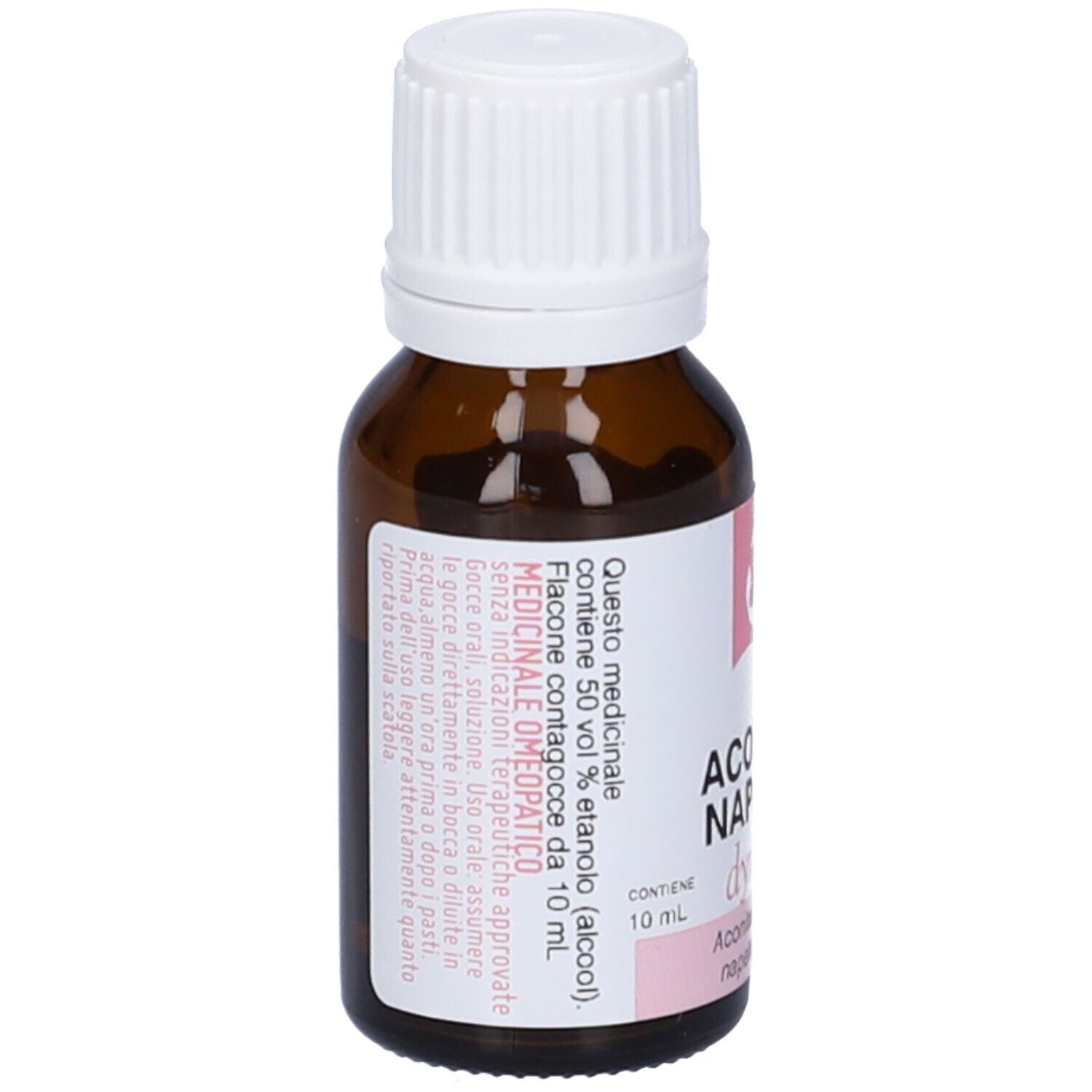 Flacone di vetro marrone con tappo bianco. Etichetta con informazioni e dettagli rosa. 30 CH.