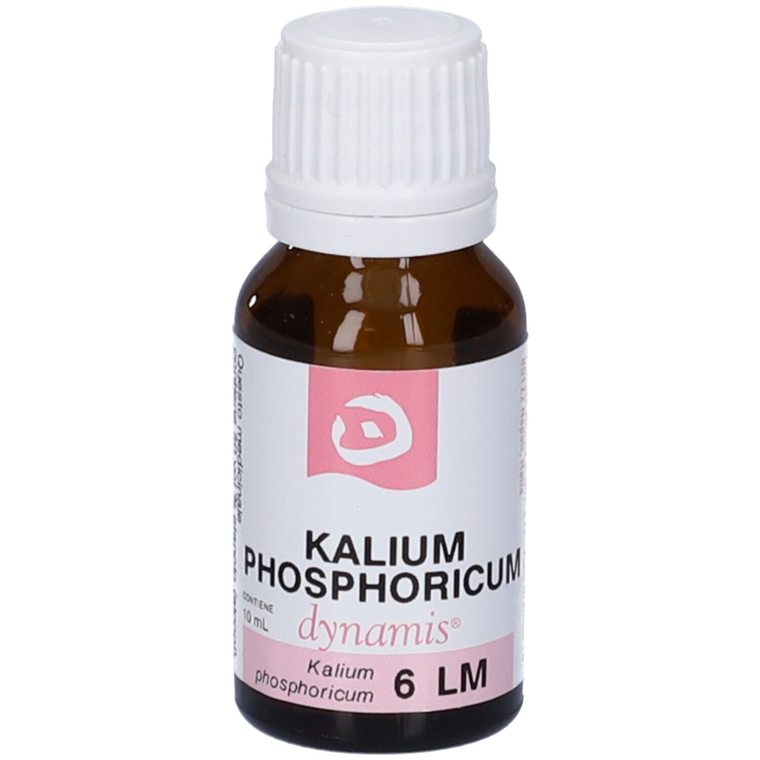 Flacone di vetro marrone con tappo bianco. Etichetta con nome del prodotto e logo. Contenuto: 10 ml.