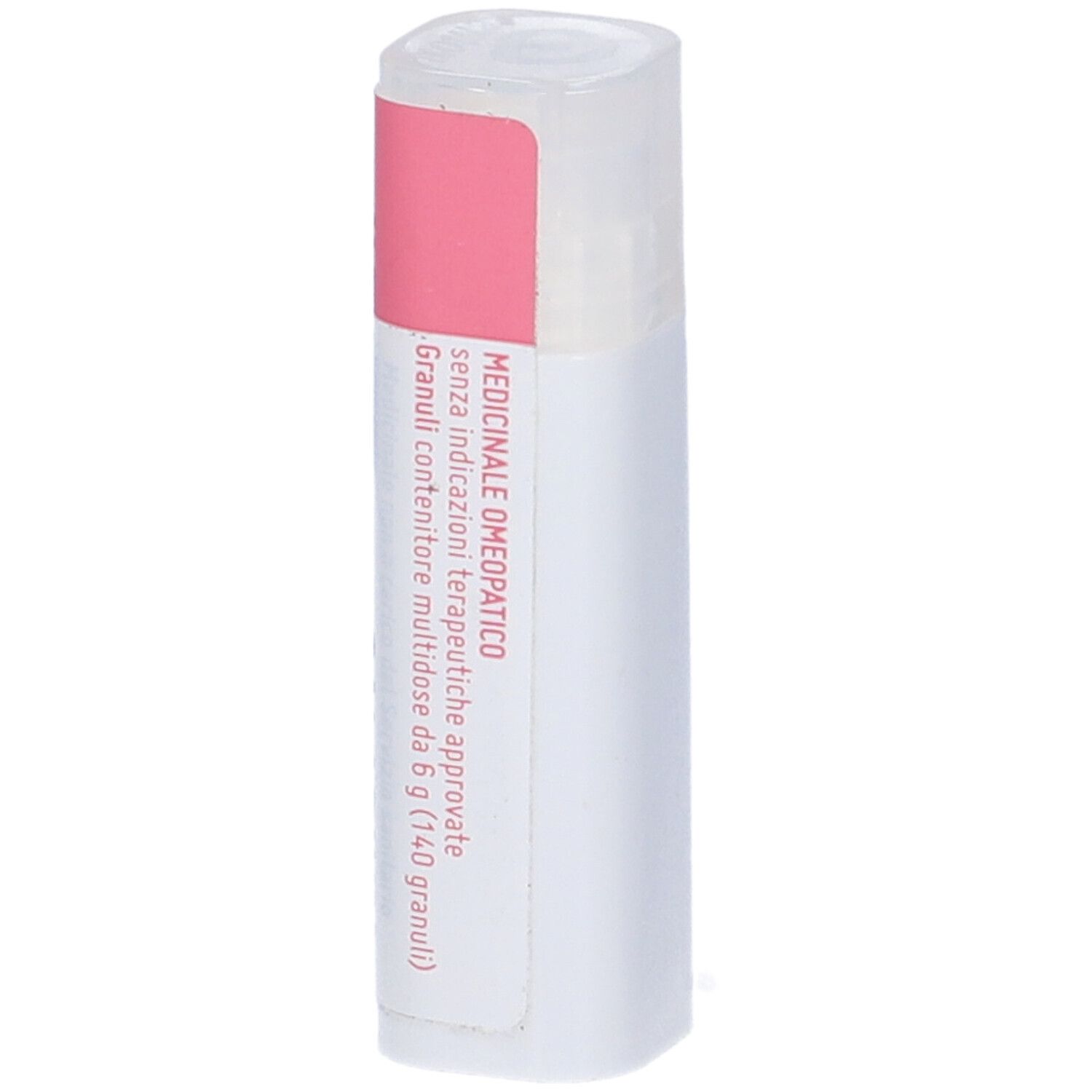 Confezione cilindrica, bianca con fascia rosa. Testo: Indicazioni mediche, Granuli, Cemon.